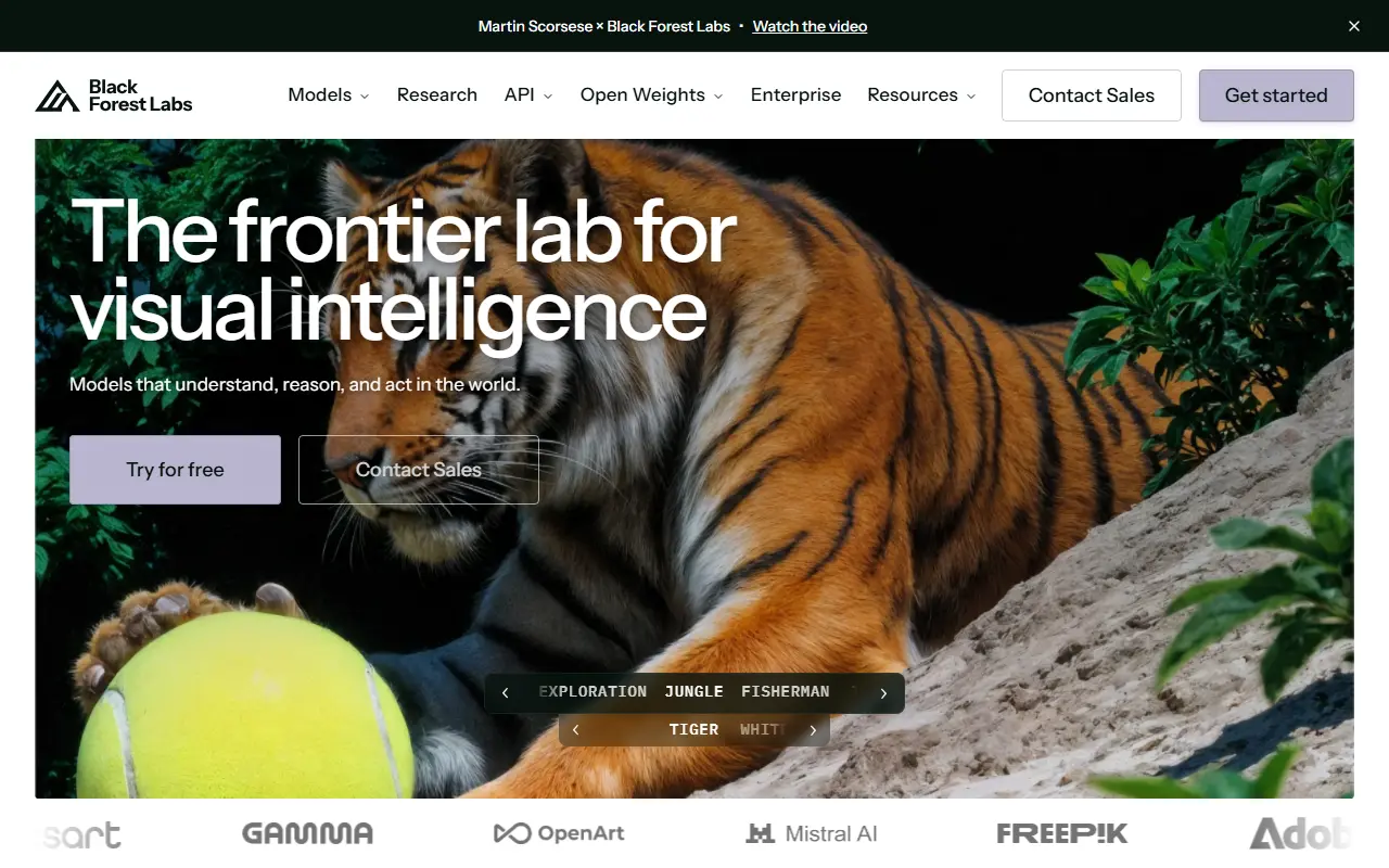Black Forest Labs, makers of FLUX — "the frontier lab for visual intelligence", with a photorealistic sample render