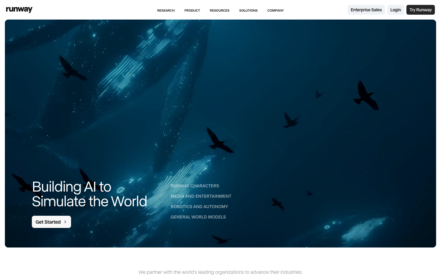 Runway homepage screenshot