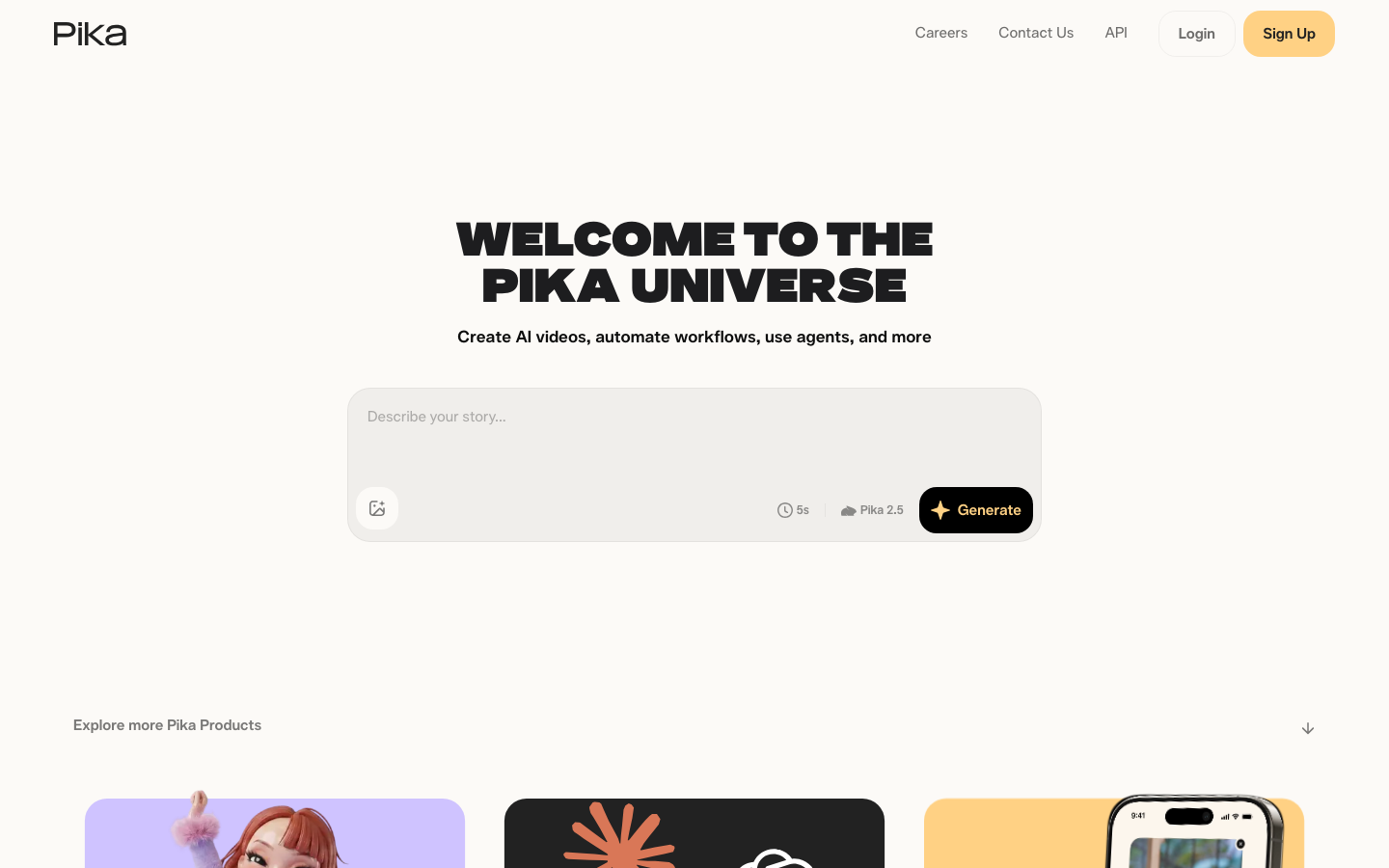 Pika homepage screenshot