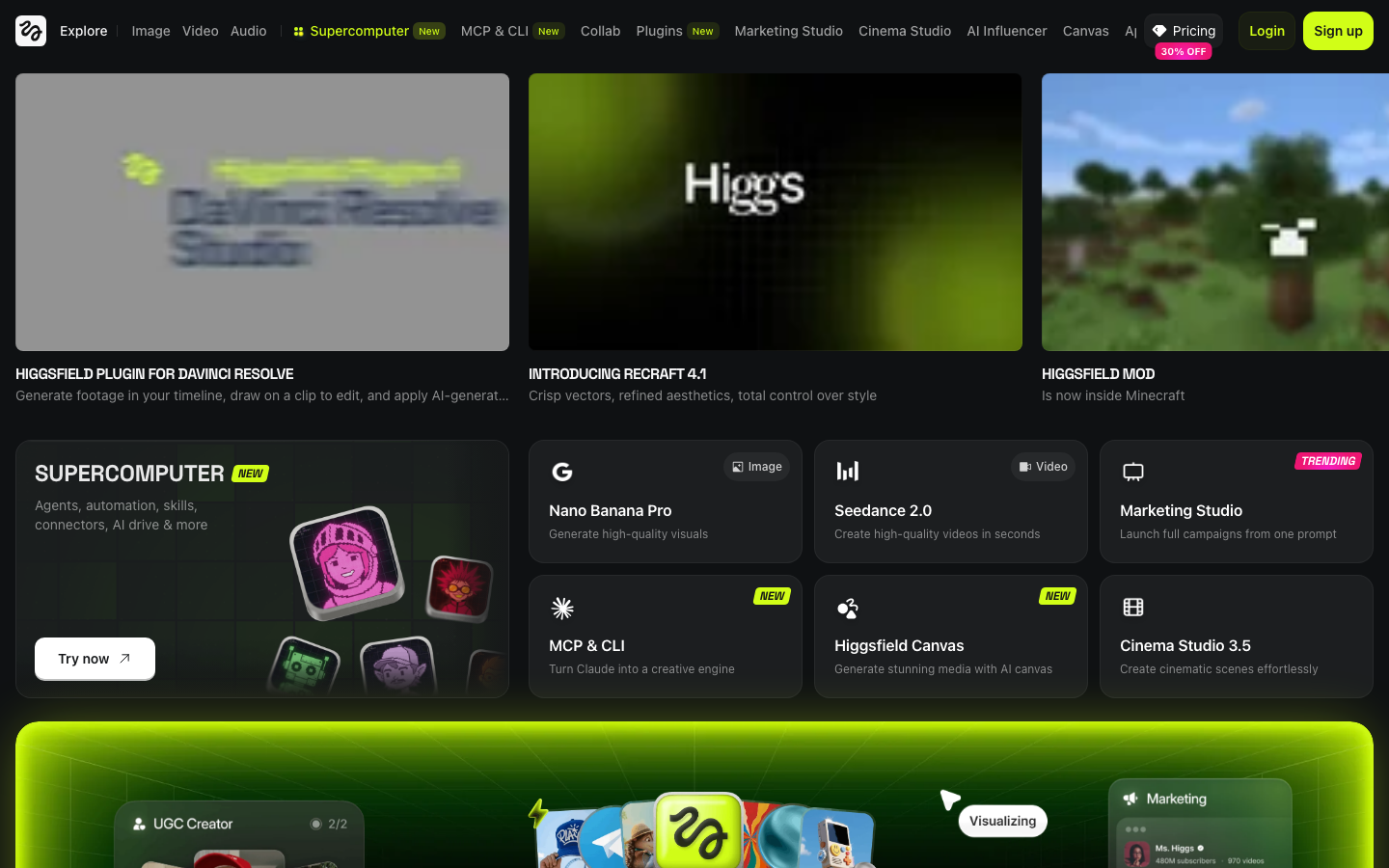 Higgsfield homepage screenshot