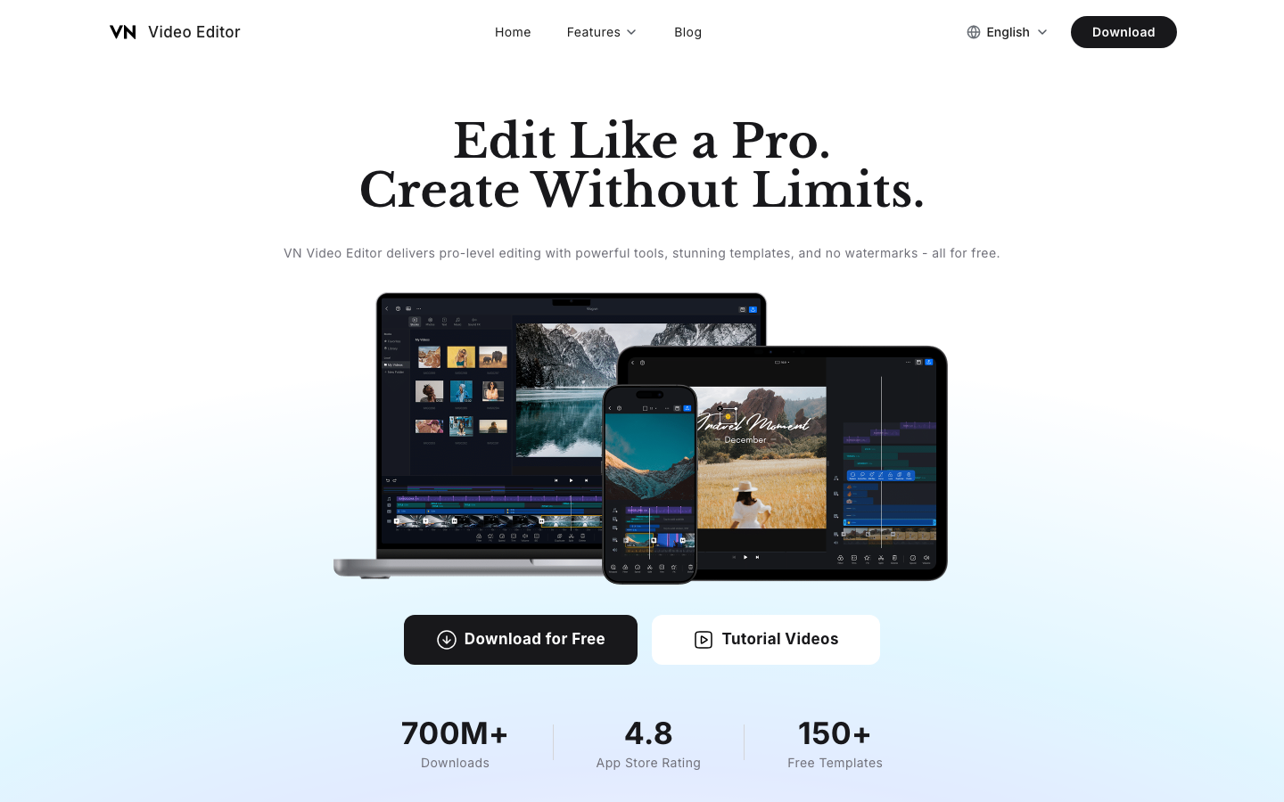 VN Video Editor homepage screenshot