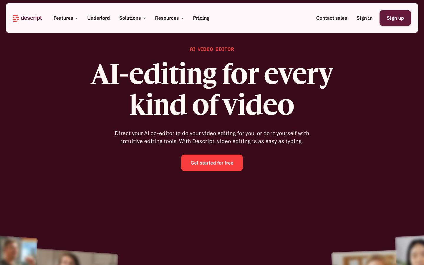 Descript homepage screenshot
