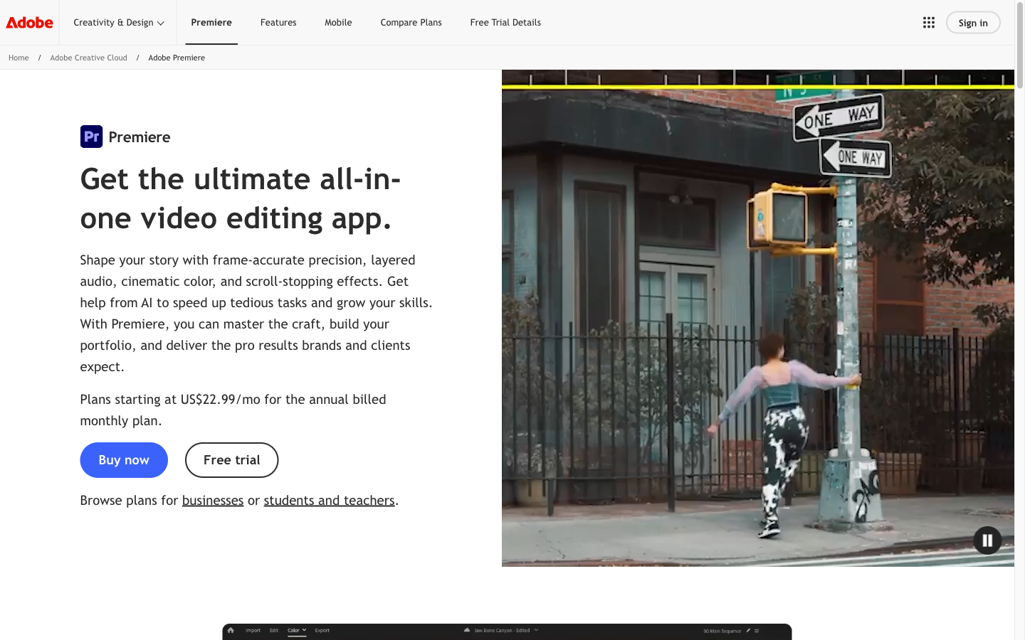 Adobe Premiere Pro homepage screenshot