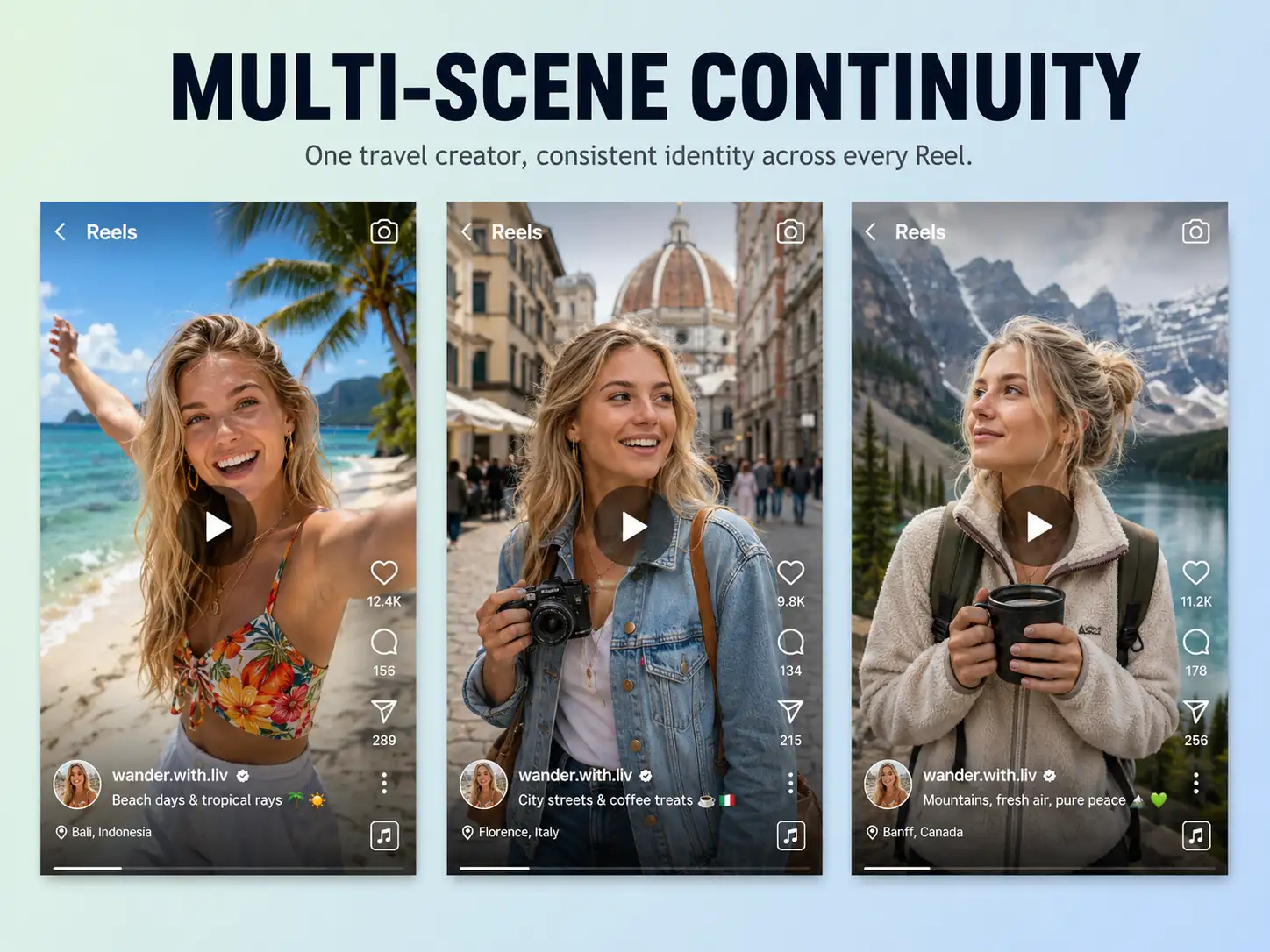 Pexo multi-scene continuity with consistent character identity