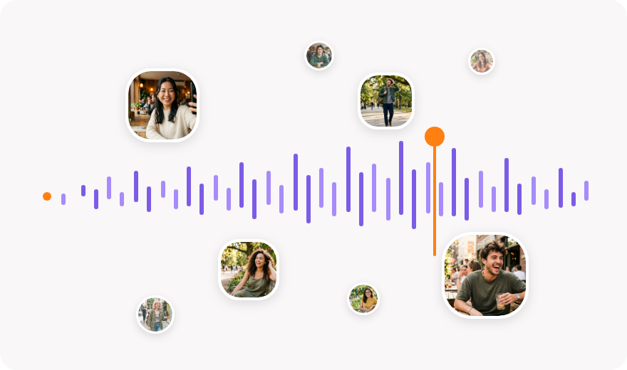 Audio waveform with multiple speaker avatars around it