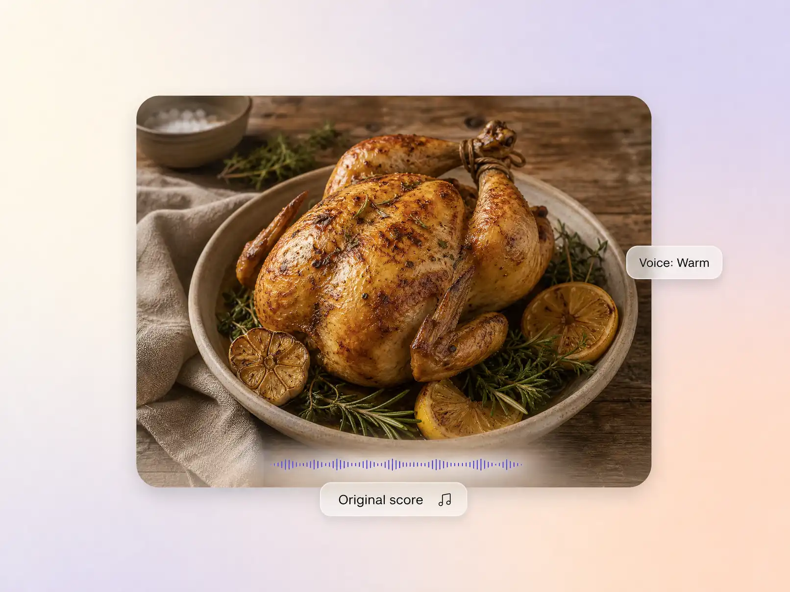 Choosing narration voice and soundtrack mood for a recipe video