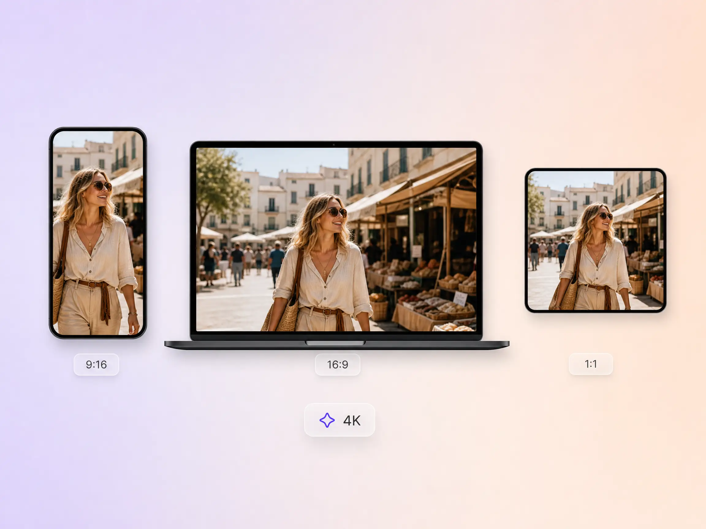 TikTok video rendered in 9:16, 16:9 and 1:1 at up to 4K