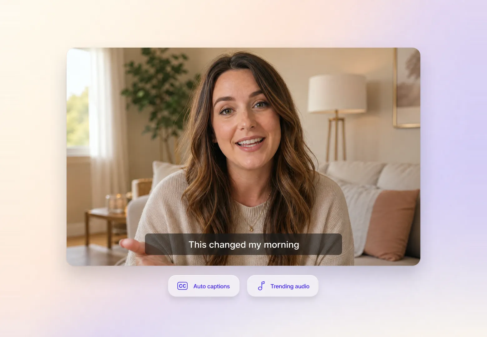 Auto captions and trending audio applied to a social media video in Pexo