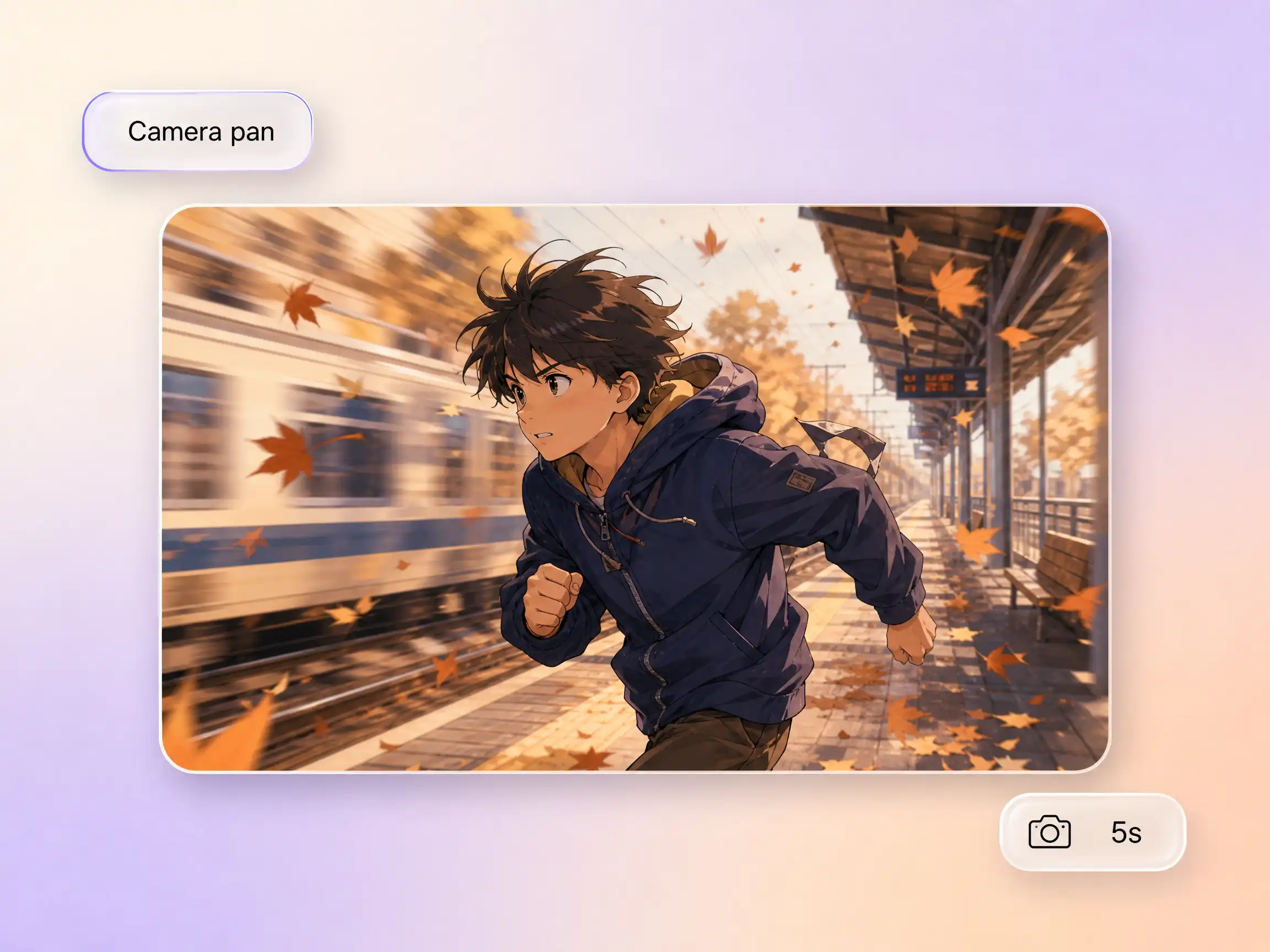 Cinematic anime motion with a camera pan generated by the anime video generator