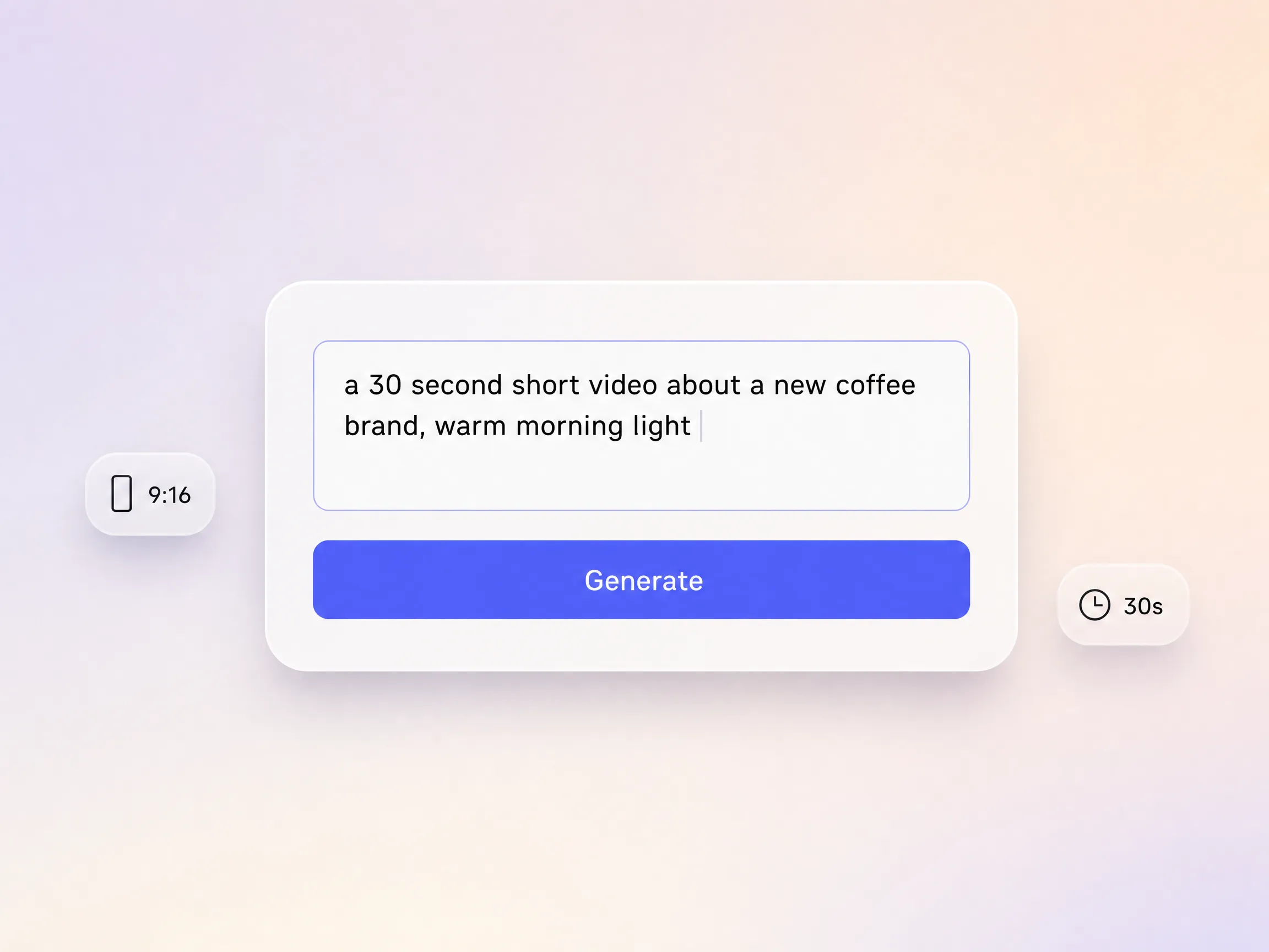 Short video prompt typed into the Pexo generate screen
