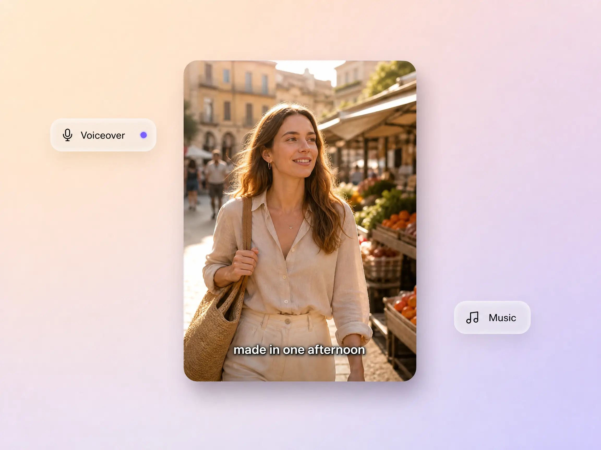 Voiceover, music, and captions added to a short video in Pexo