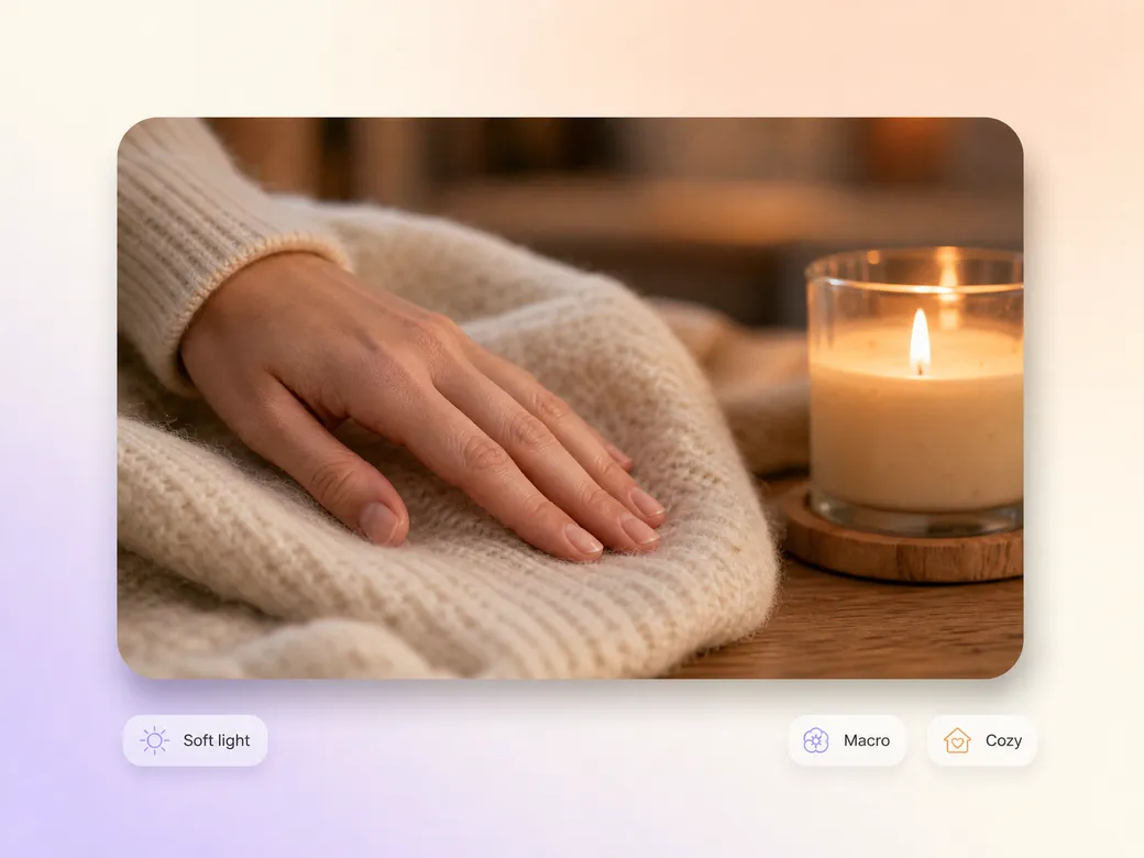 Pexo option cards choosing soft light and macro framing for an ASMR video scene