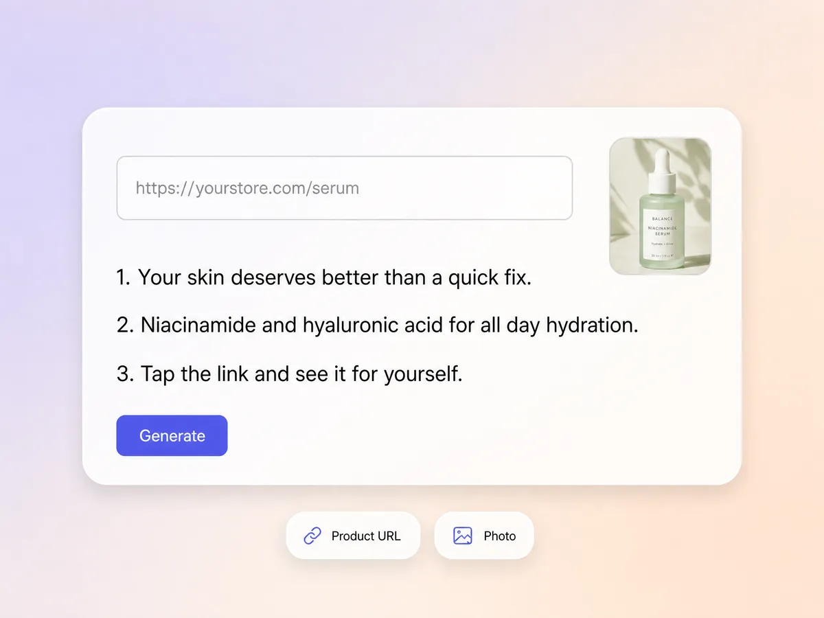 UGC video maker turning a product link into a script