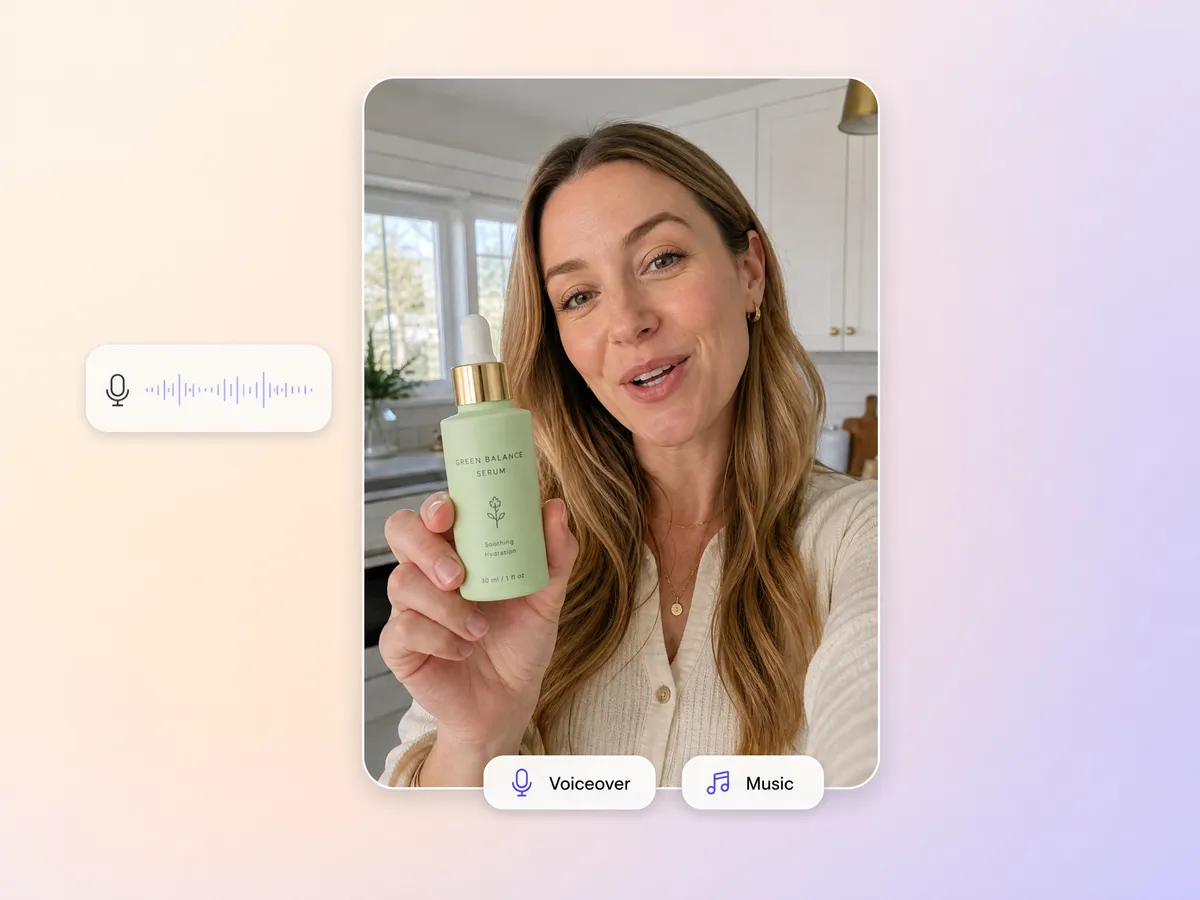 AI voiceover and music added to a UGC video ad