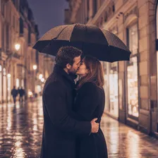 Rainy night kiss prompt preview for a cinematic kissing video