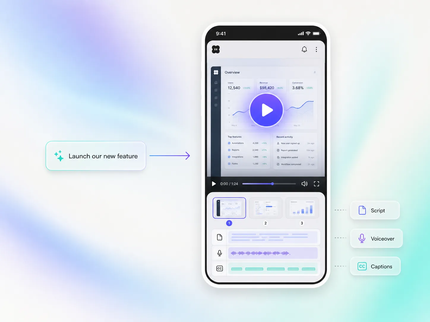Creating a saas launch video from a text prompt and a photo in the Pexo editor