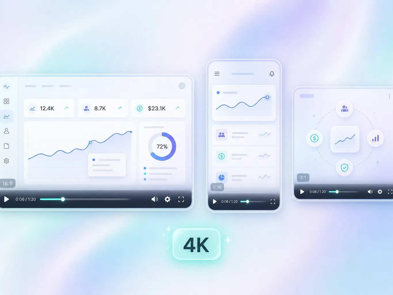 A saas launch video exported in 16:9, 9:16, and 1:1 formats up to 4K