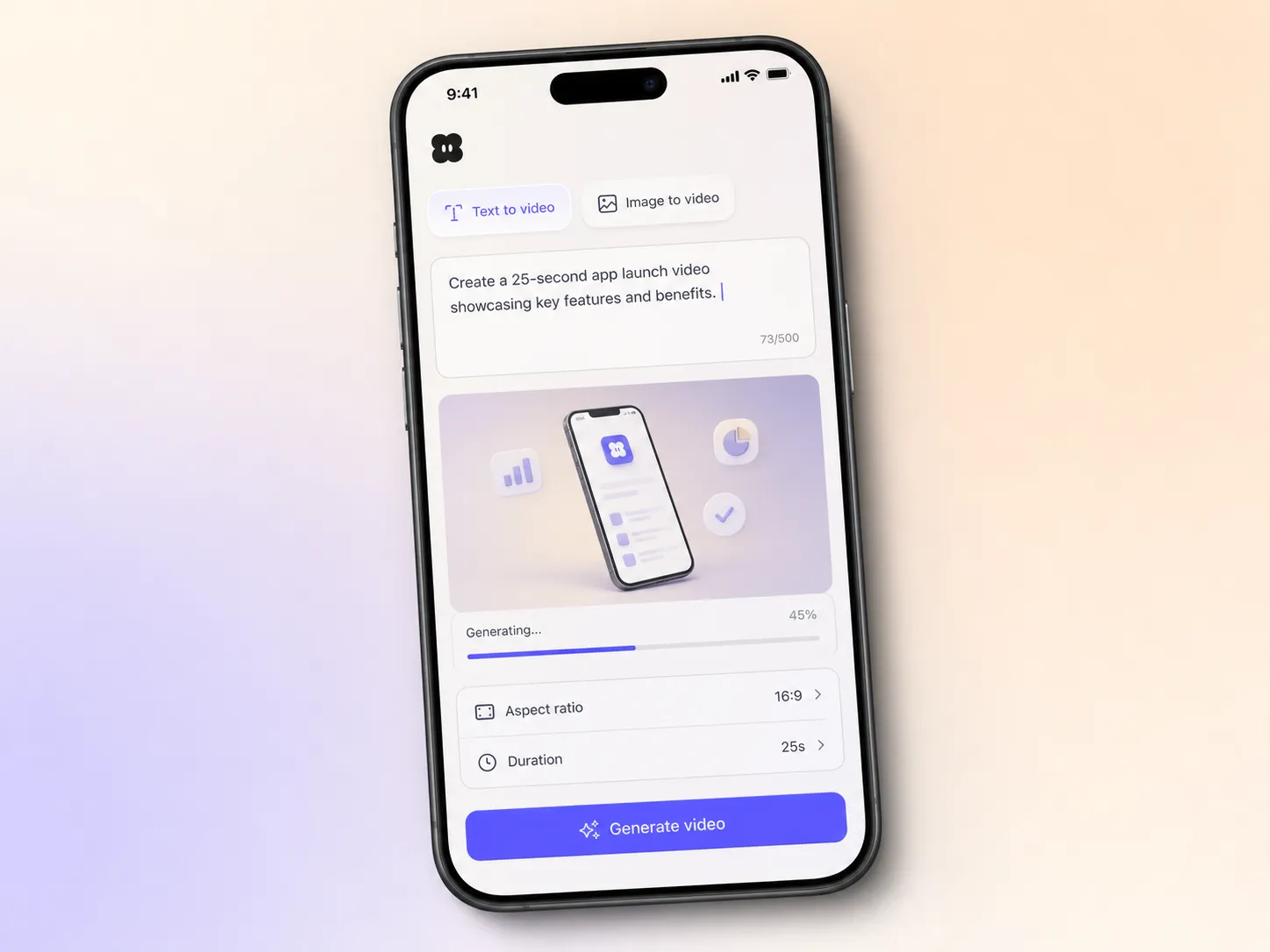 Creating a app launch video from a text prompt and a photo in the Pexo editor