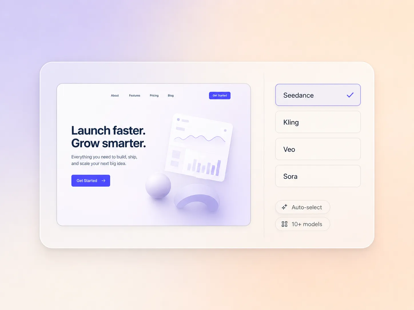 Pexo automatically selecting the best AI model for a website launch video
