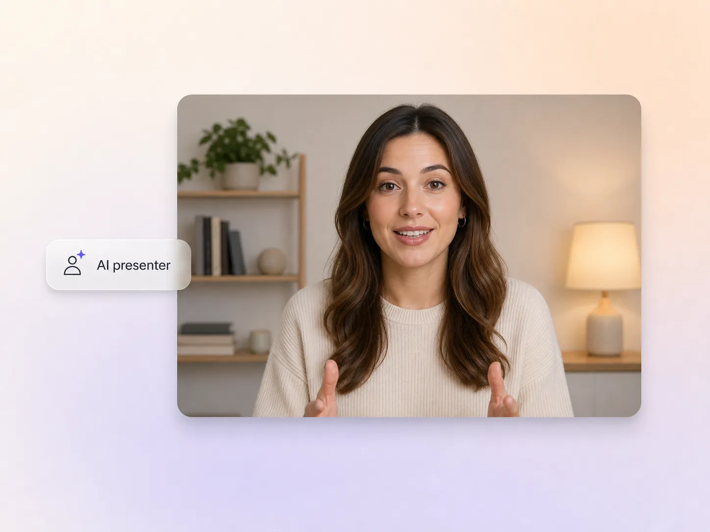 An AI avatar presenting a product announcement video in the Pexo editor
