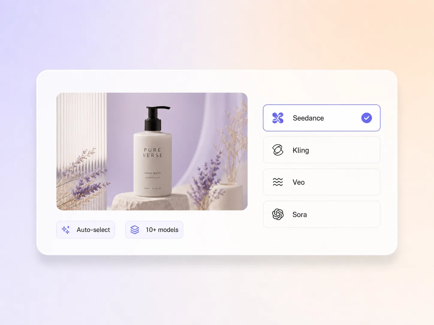 Pexo automatically selecting the best AI model for a product announcement video