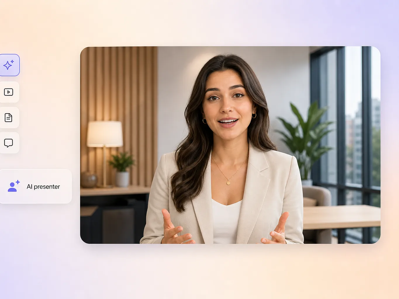 An AI avatar presenting a business launch video in the Pexo editor