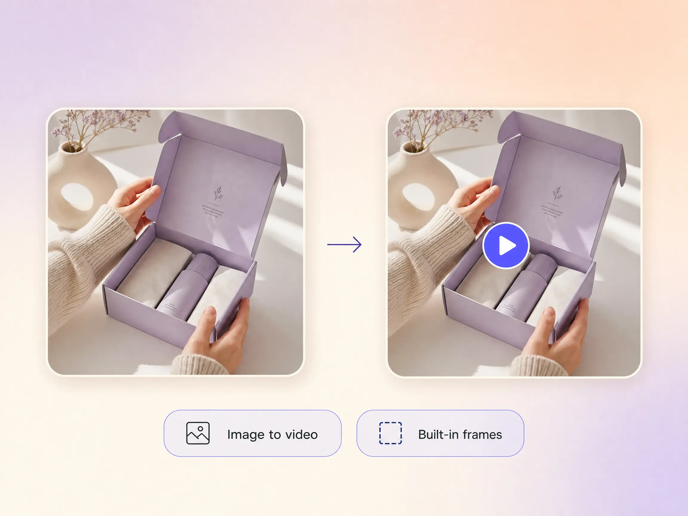 Pexo generating a custom image and animating it into a unboxing video