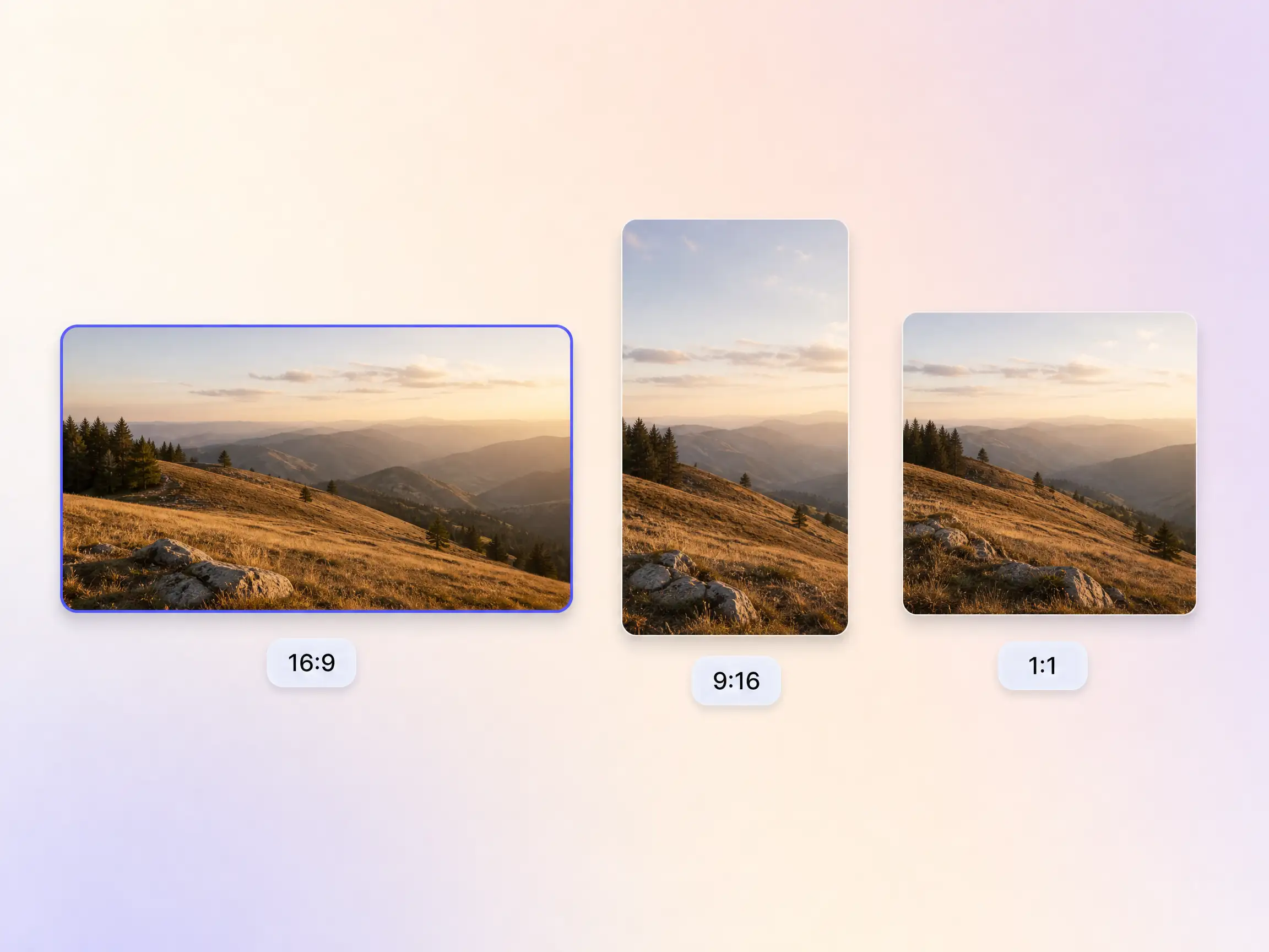 A YouTube ad exported in 16:9, 9:16, and 1:1 formats up to 4K