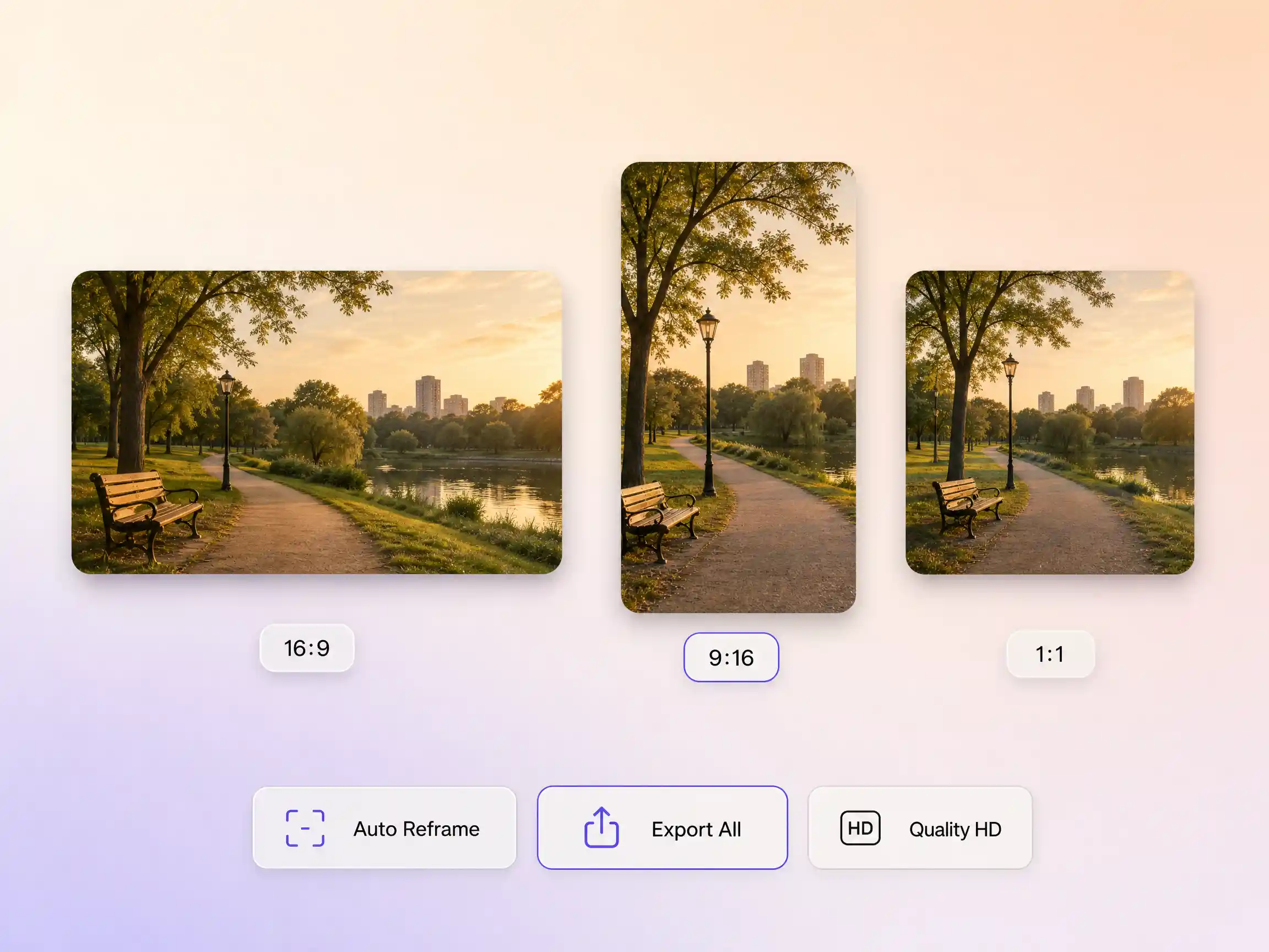 A Facebook video exported in 16:9, 9:16, and 1:1 formats up to 4K