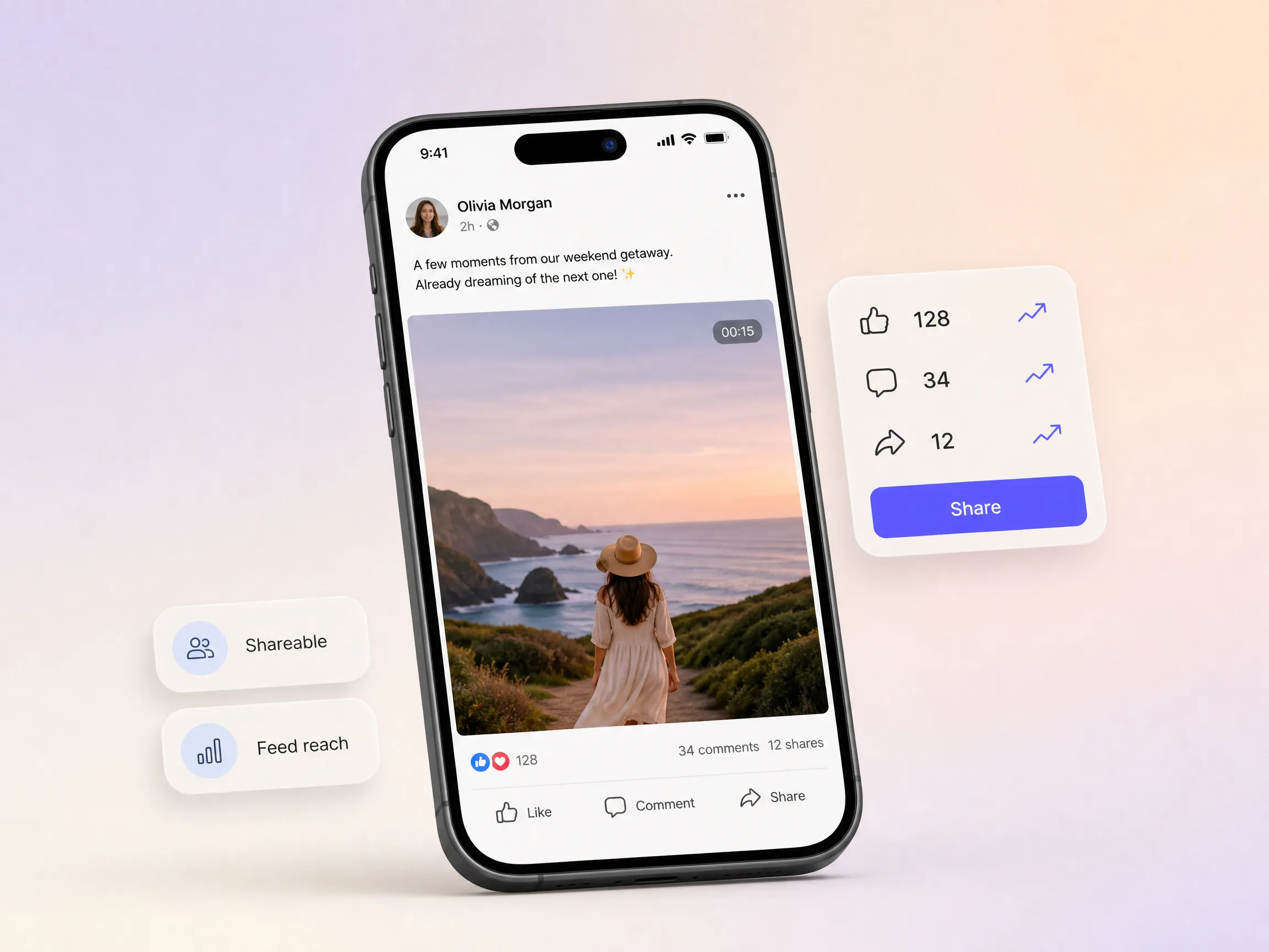 A Facebook video ending with a clear share and comment prompt