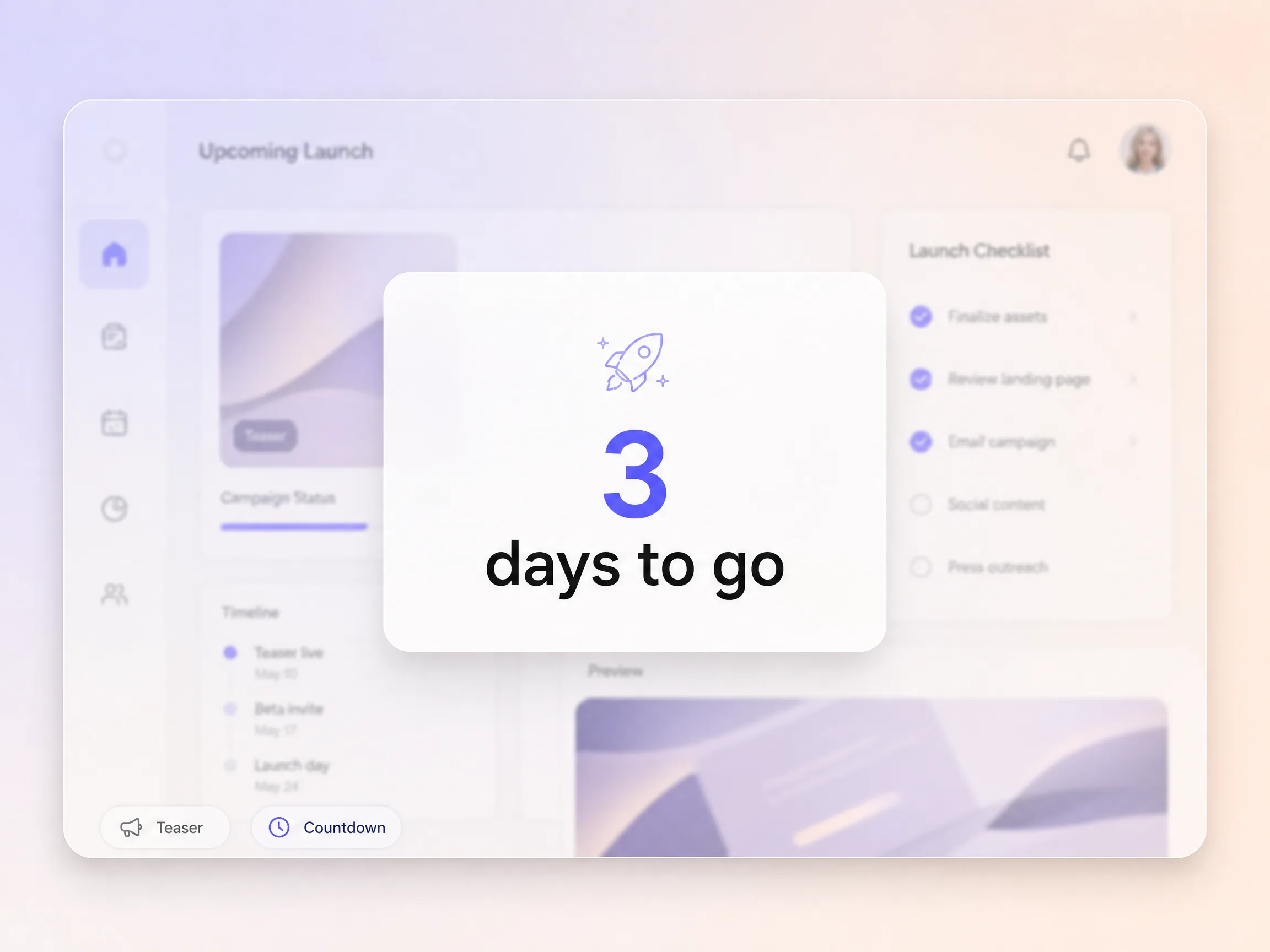 A app launch video building anticipation with a countdown teaser