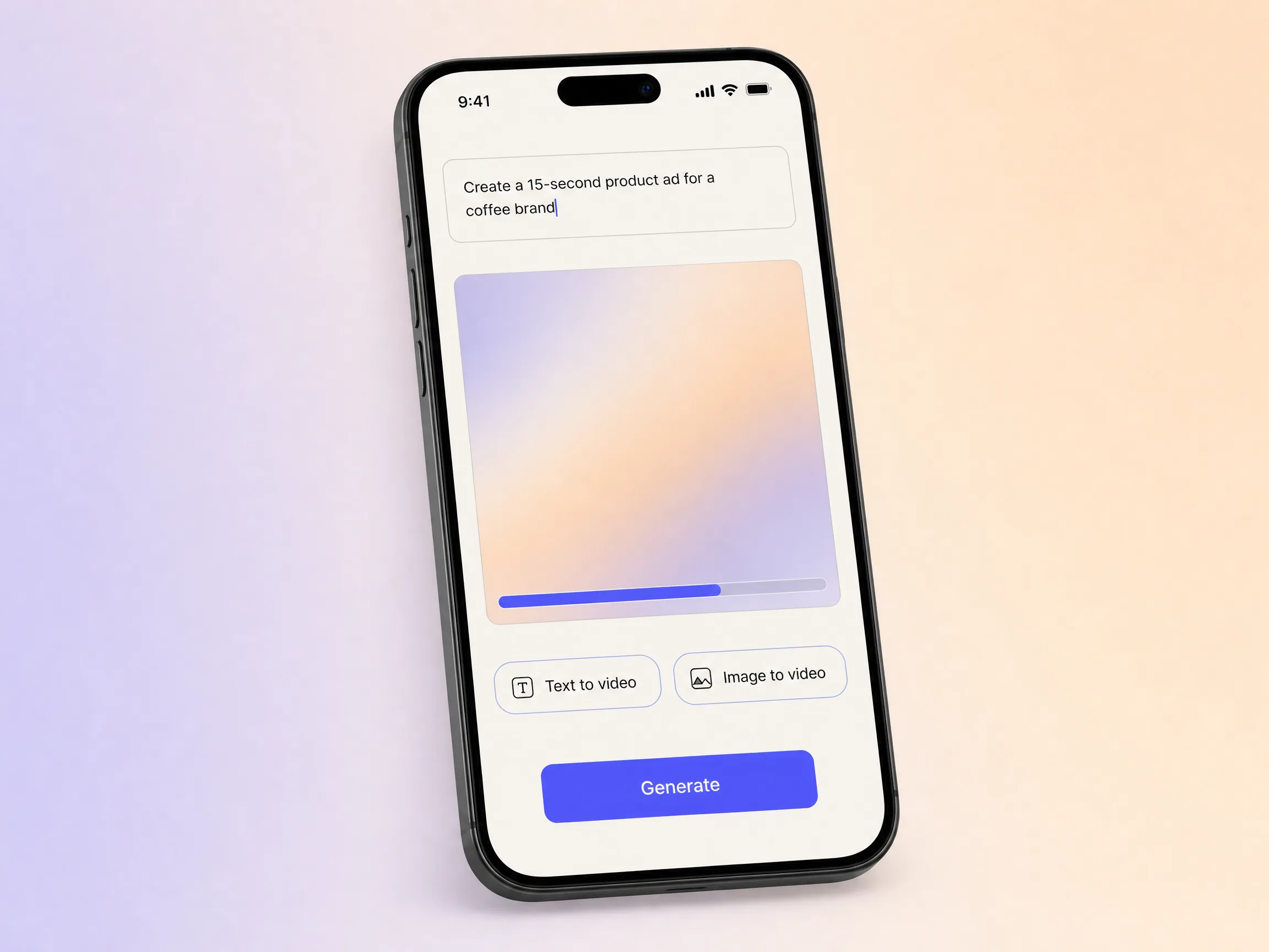 Creating a video ad from a text prompt and a photo in the Pexo editor