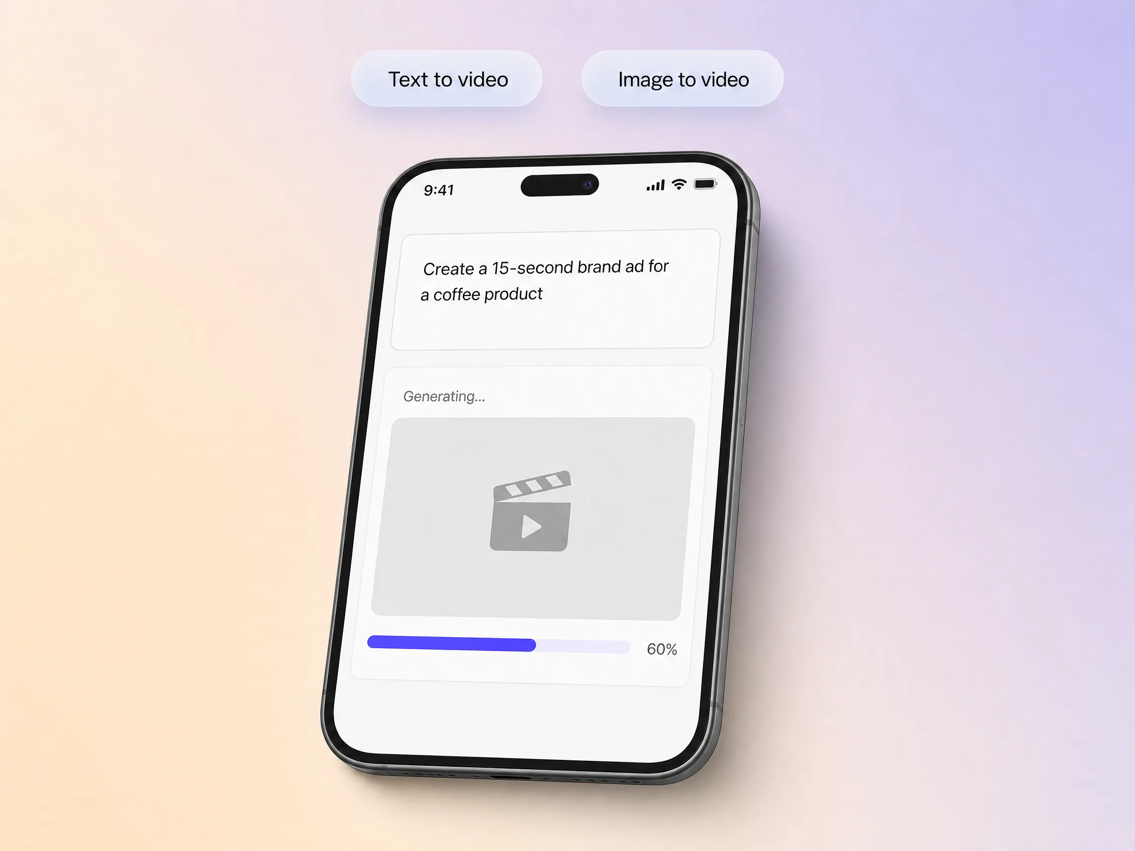 Creating a brand ad from a text prompt and a photo in the Pexo editor