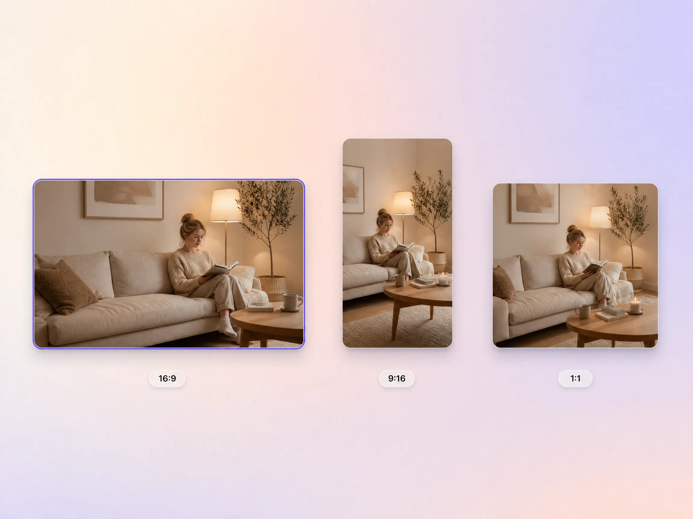 A brand ad exported in 16:9, 9:16, and 1:1 formats up to 4K