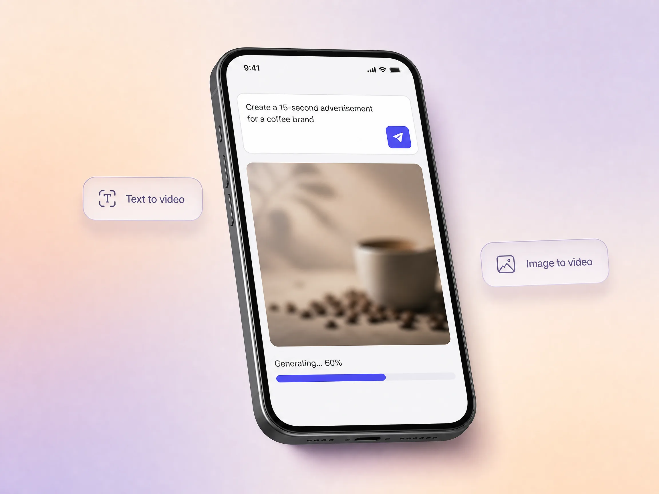 Creating a advertisement video from a text prompt and a photo in the Pexo editor