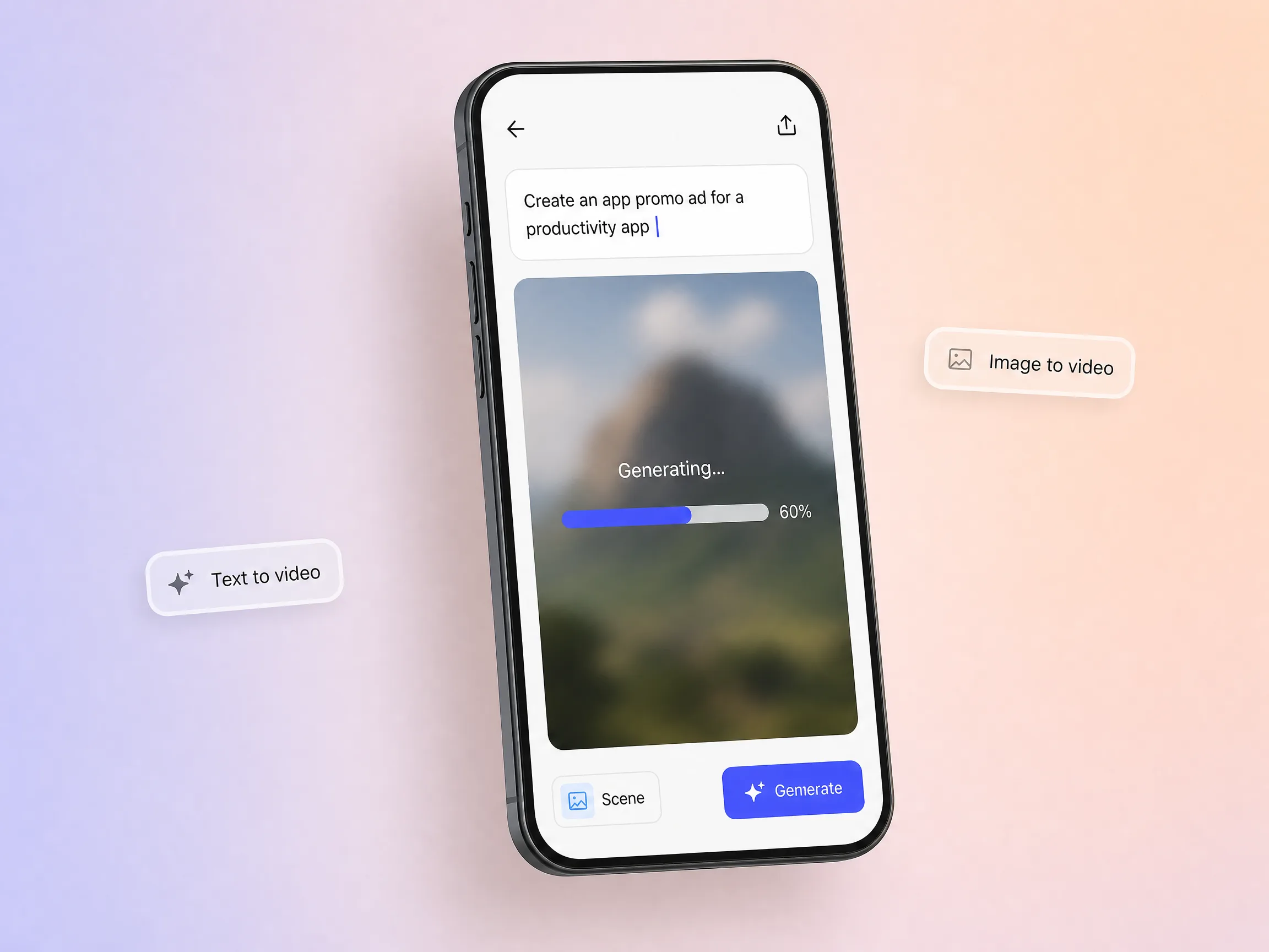 Creating a app ad from a text prompt and a photo in the Pexo editor