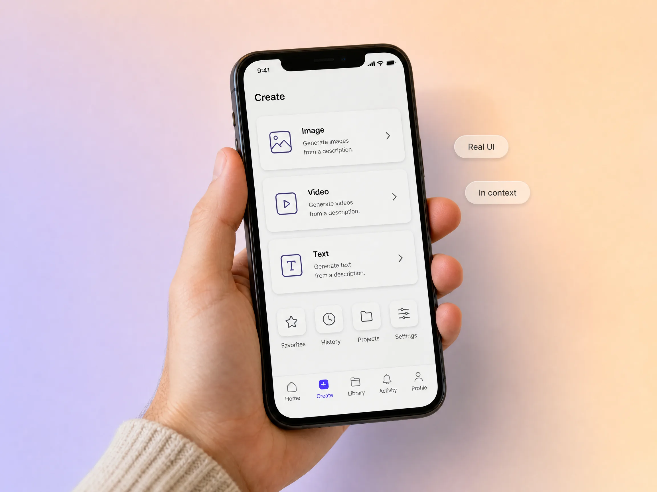 An app ad showing the real app running on a phone in a real moment of use