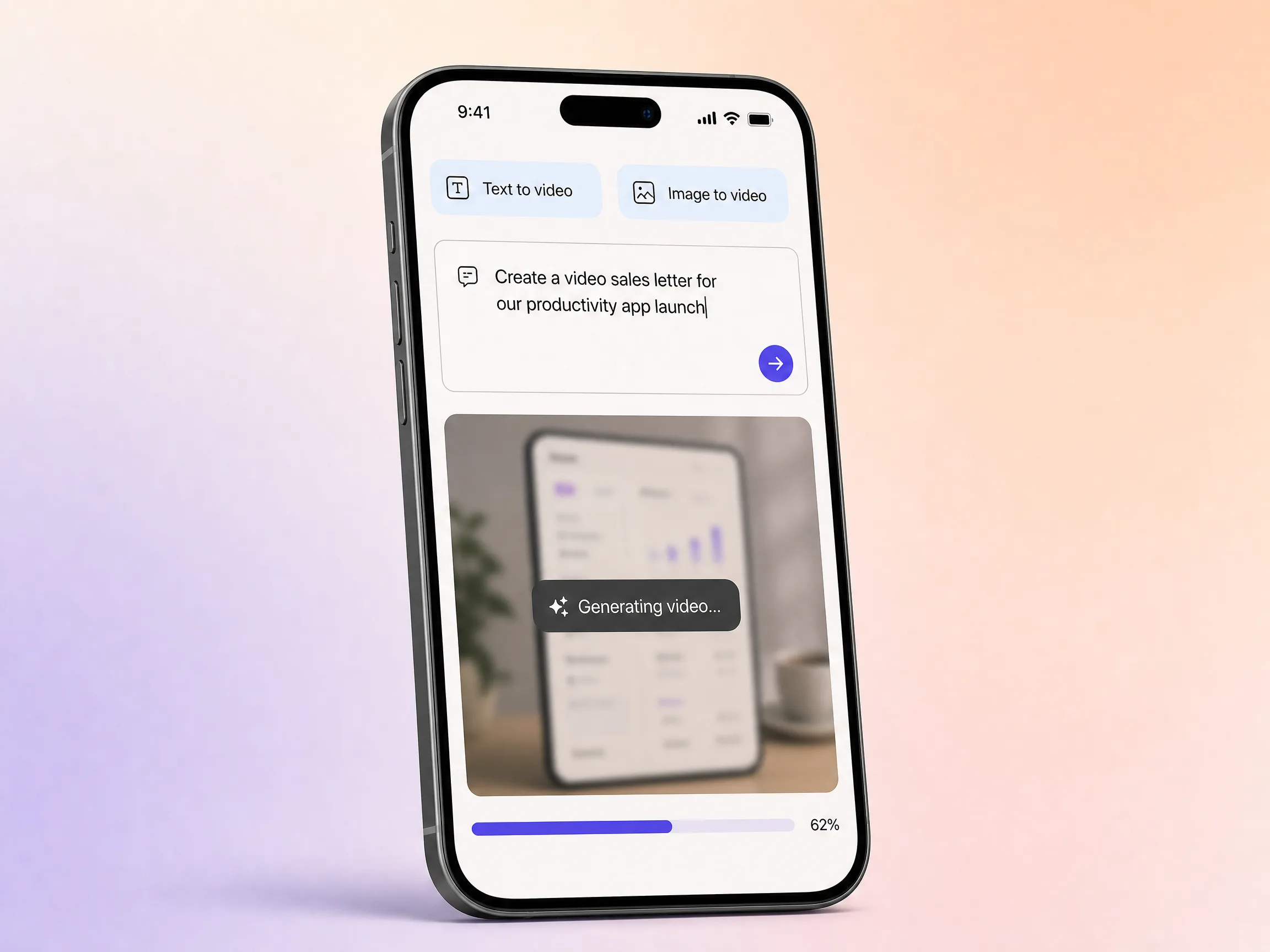 Creating a video sales letter from a text prompt and a photo in the Pexo editor