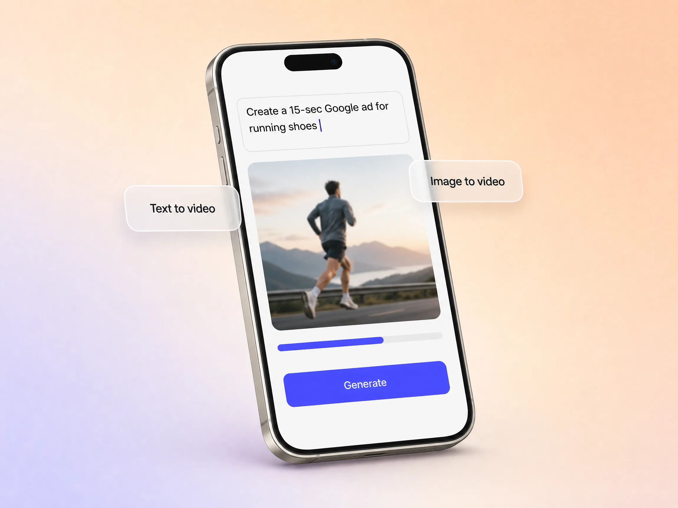 Creating a google ad video from a text prompt and a photo in the Pexo editor