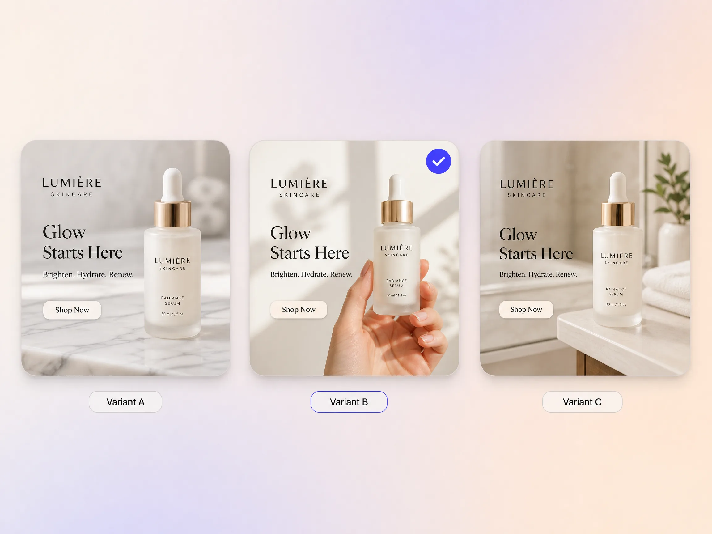 Several versions of the same Google ad video lined up for A/B testing