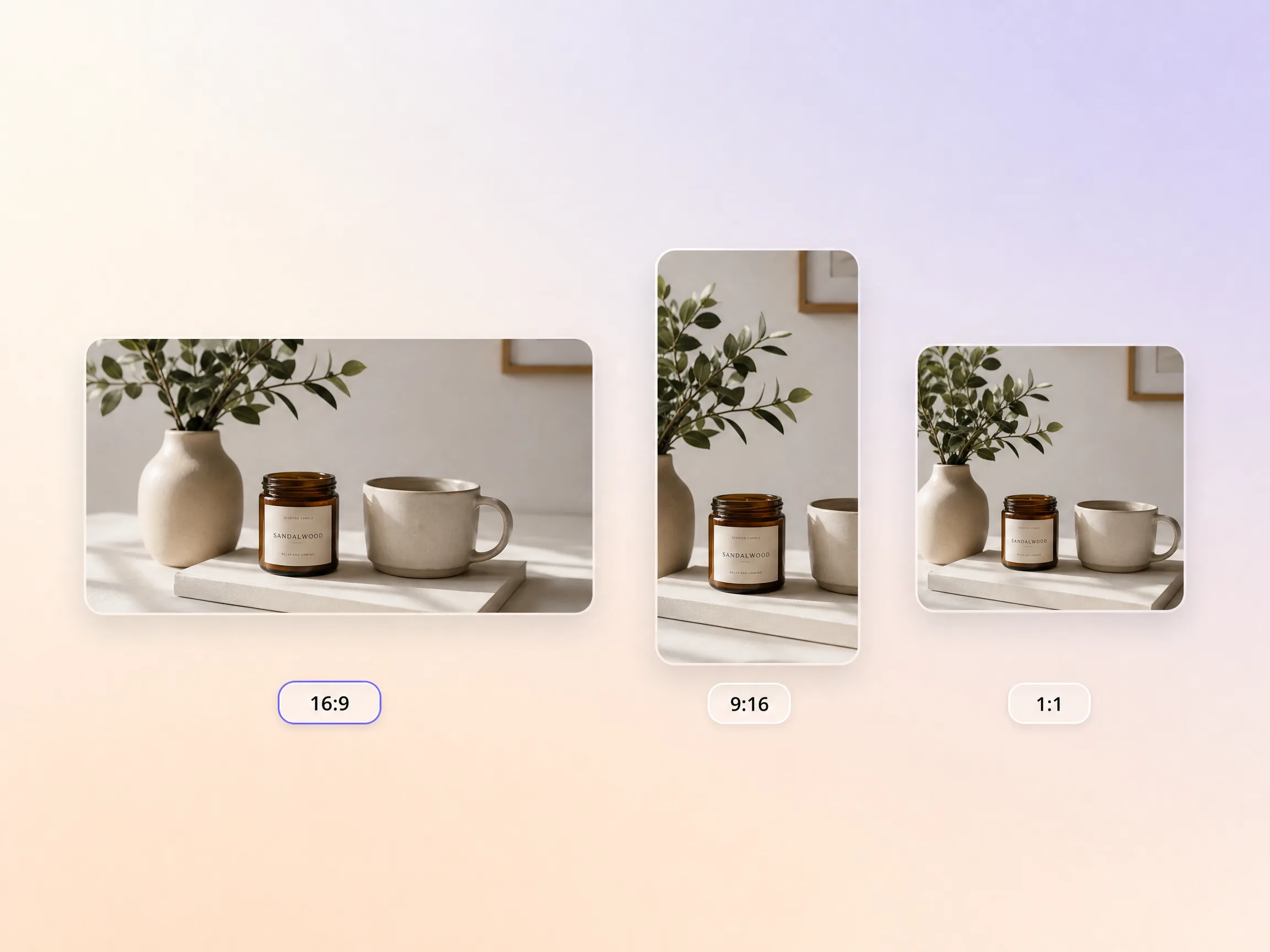 A ecommerce video exported in 16:9, 9:16, and 1:1 formats up to 4K