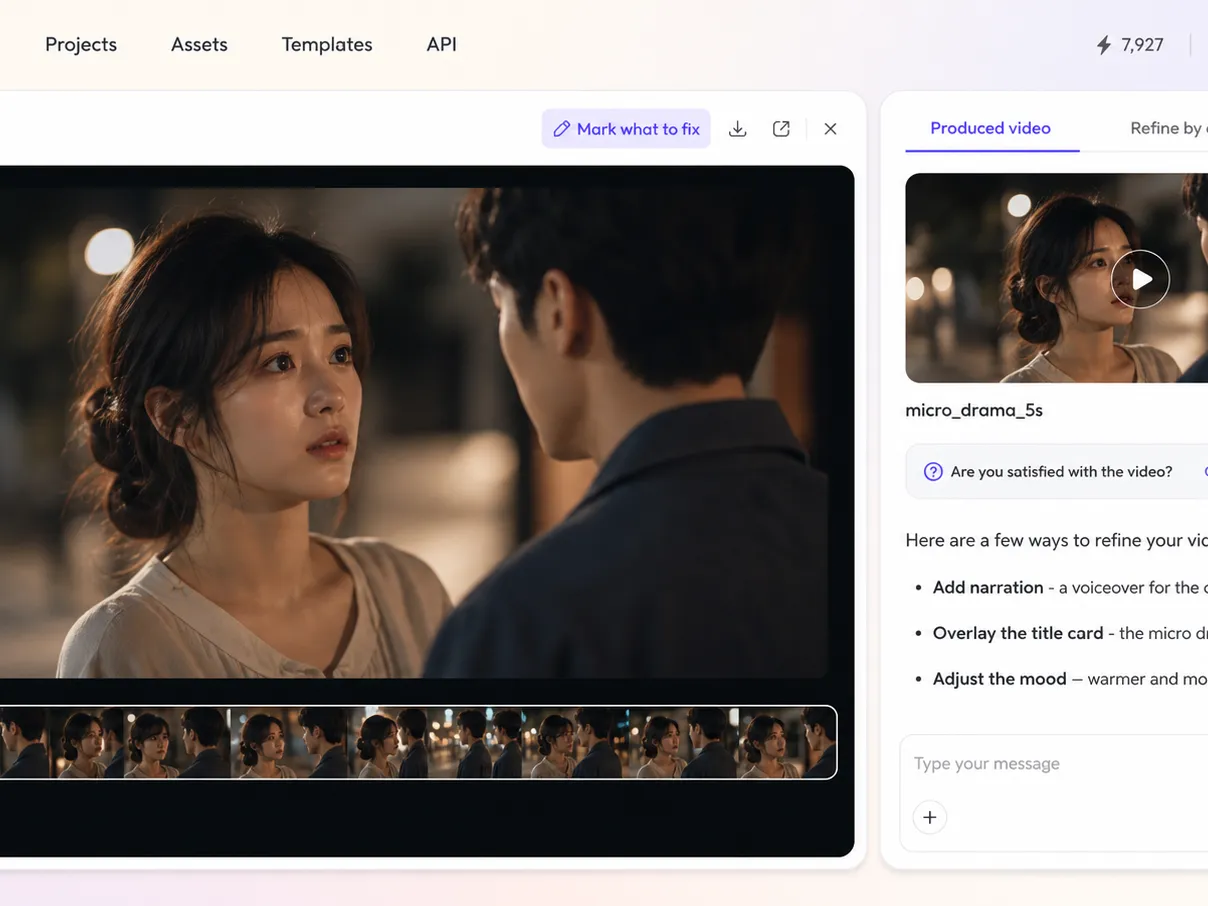 Creating a micro drama from a text prompt and a photo in the Pexo editor