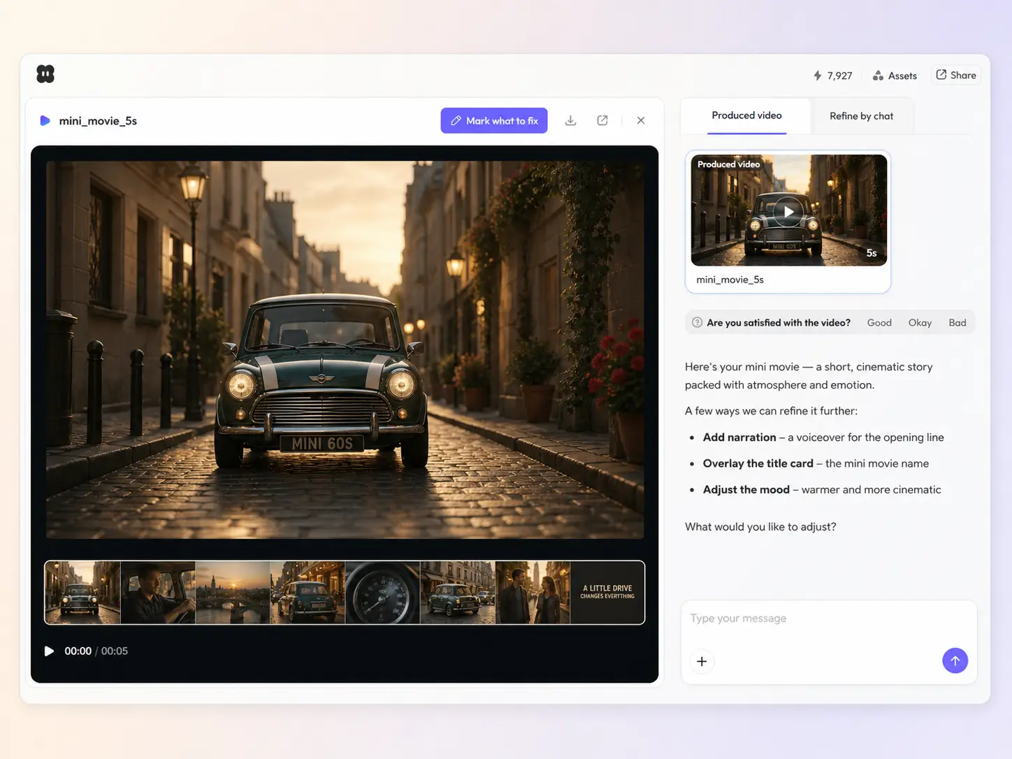 Creating a mini movie from a text prompt and a photo in the Pexo editor