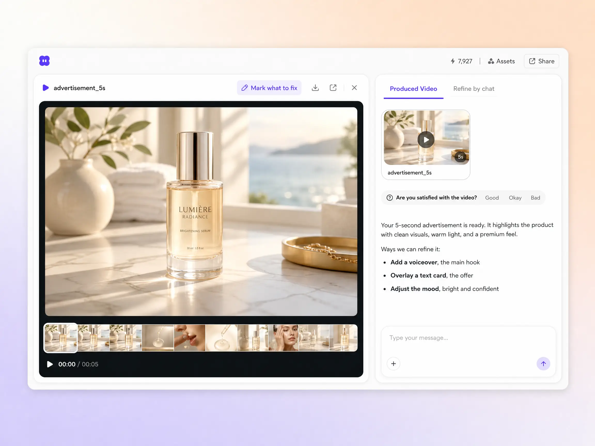 Creating a advertisement video from a text prompt and a photo in the Pexo editor