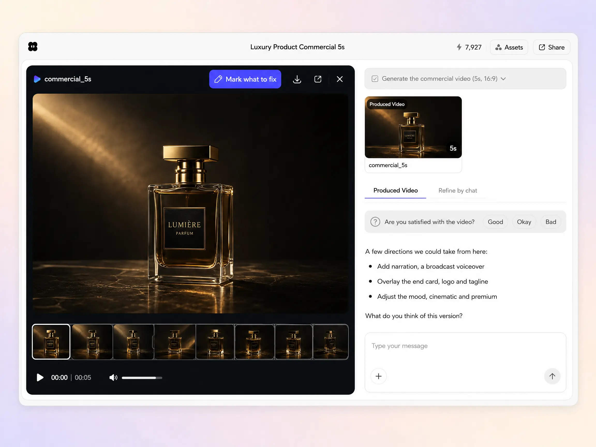 Creating a commercial video from a text prompt and a photo in the Pexo editor