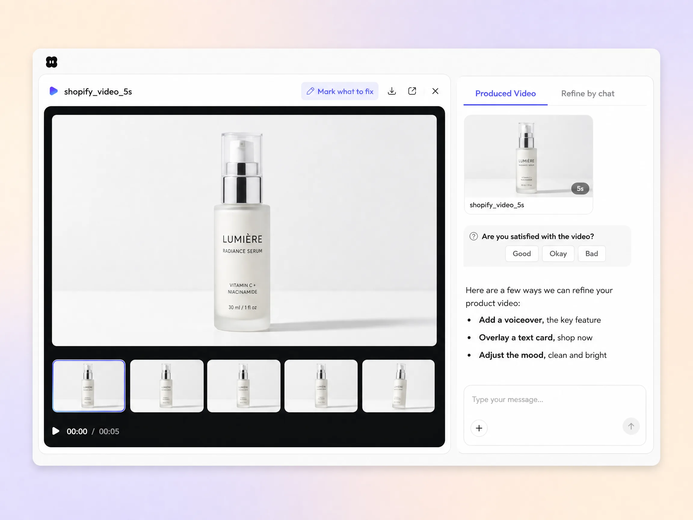Creating a shopify video from a text prompt and a photo in the Pexo editor