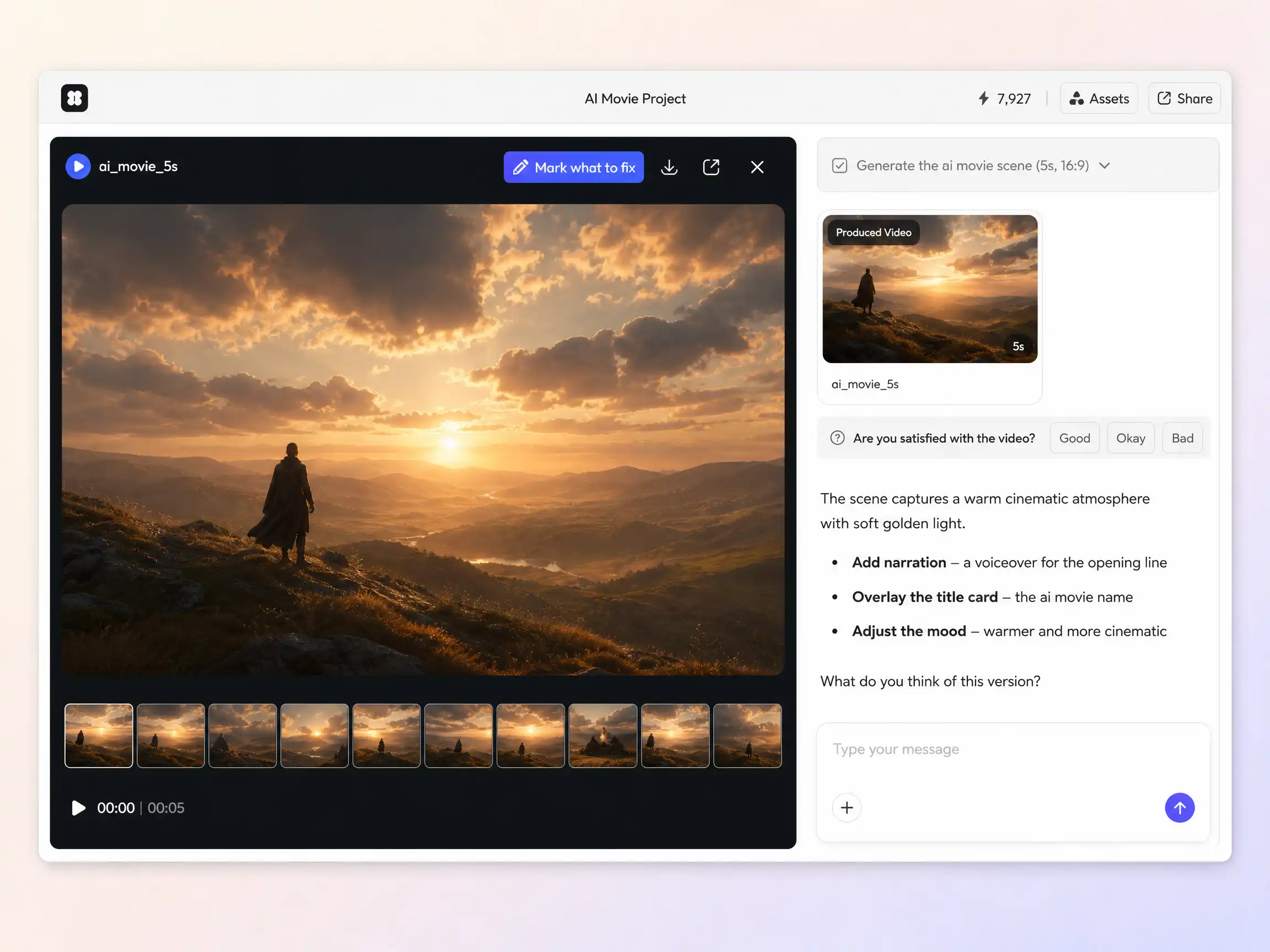 Creating a ai movie from a text prompt and a photo in the Pexo editor