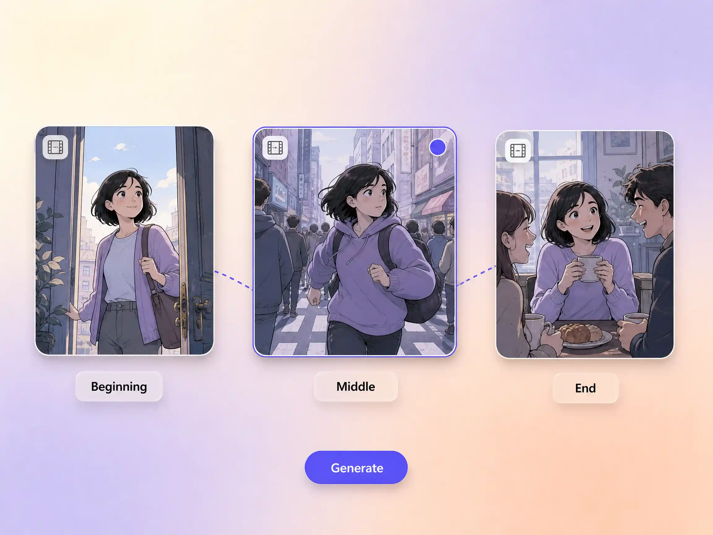 A story being broken into comic video storyboard beats inside Pexo