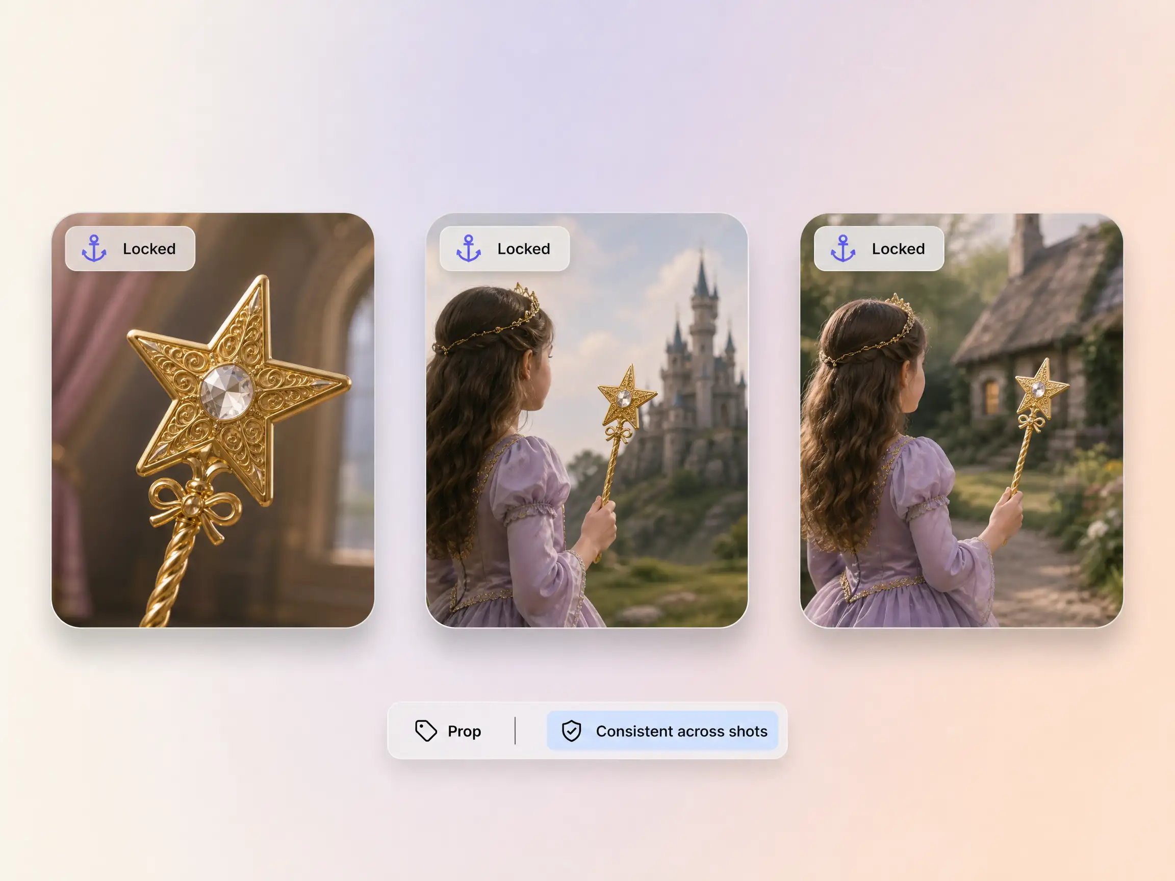 Hyperframe keeping a product consistent across shots of a fairy tale video