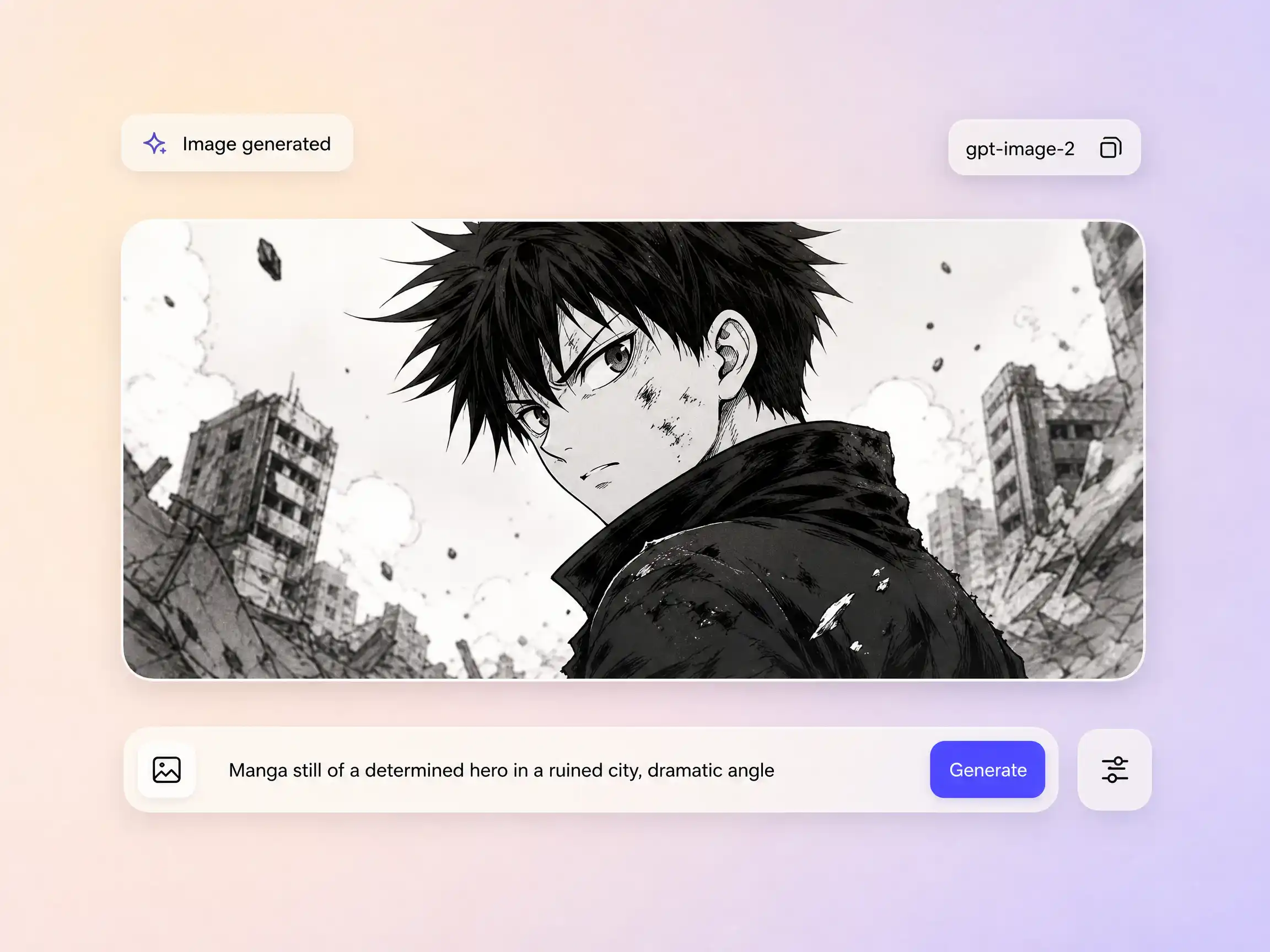 Pexo generating a custom image and animating it into a manga video